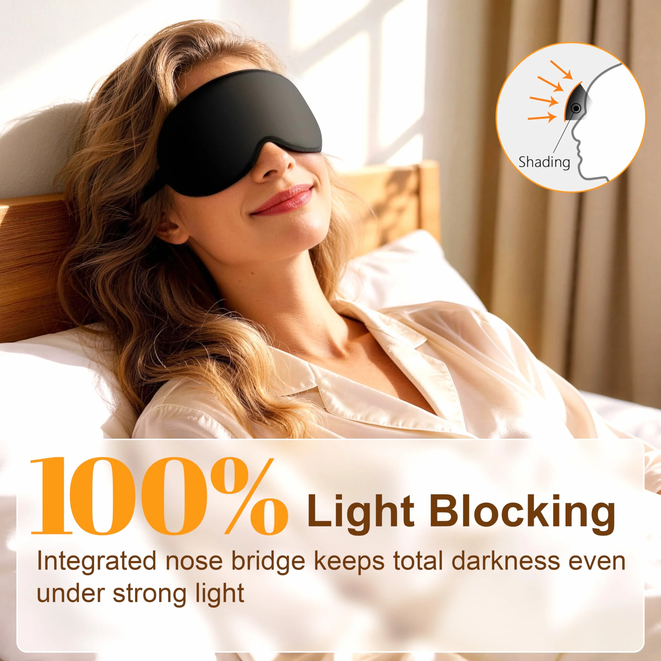 Gritin Mascherina per Dormire 3D Occhi Blocca Luce, Pressione Zero, Ergonomico, Morbido, Confortevole per Viaggi Sonno