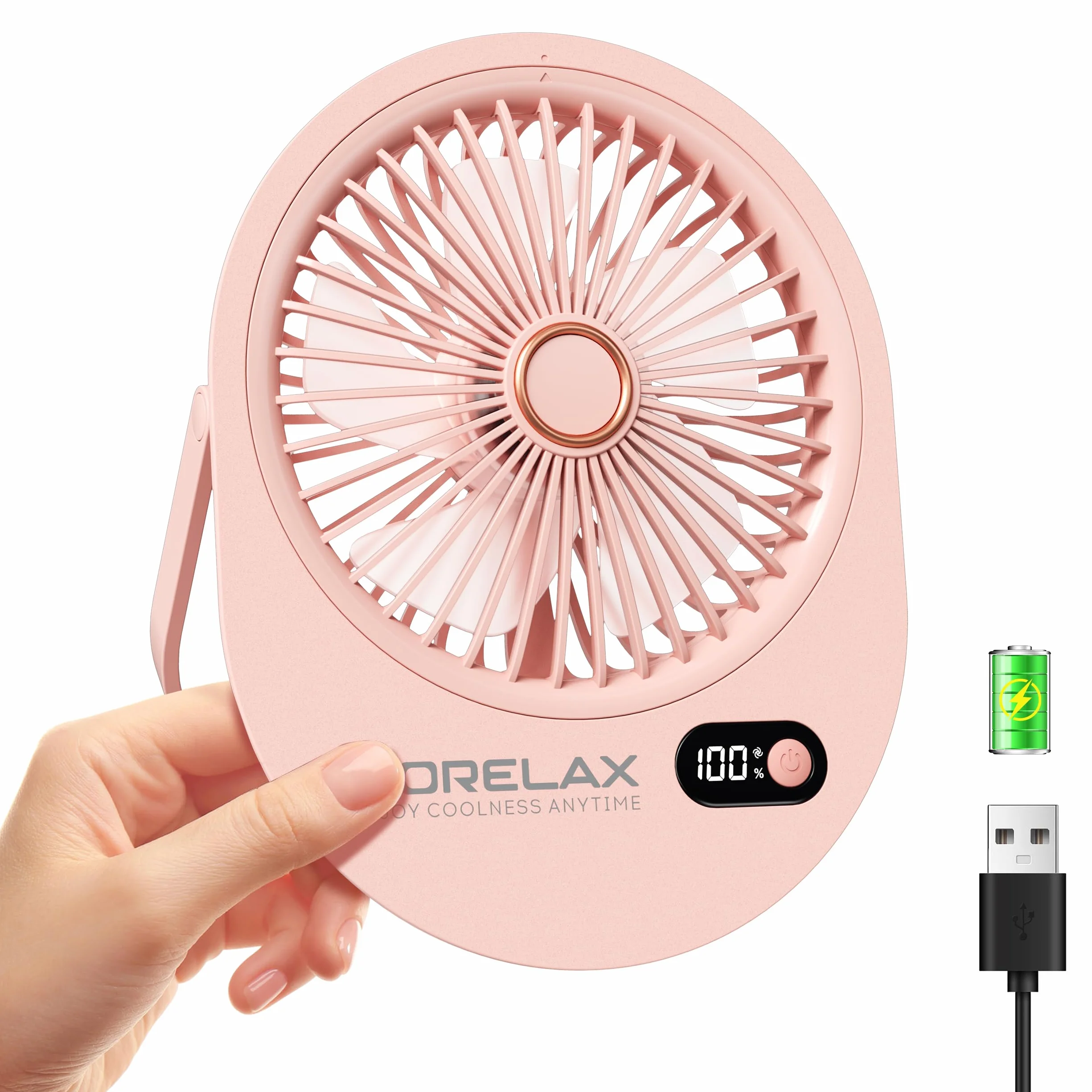 Mini Ventilatore da Tavolo, Portatile USB Ventilatore da Scrivania Silenzioso con 6 Potenti Velocità,Ricaricabile Ventilatore ad Angolo Regolabile,Piccolo Ventilatore per Ufficio/Campeggio (Rosa)