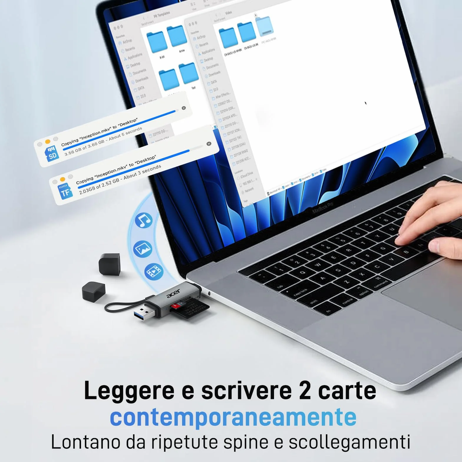 Acer Lettore di schede SD USB C 3.0, supporta SD/Micro SD/SDHC/SDXC/MMC, compatibile con iPhone 17 Pro MacBook Pro iPad Pro 2021 Pixel XPS 13