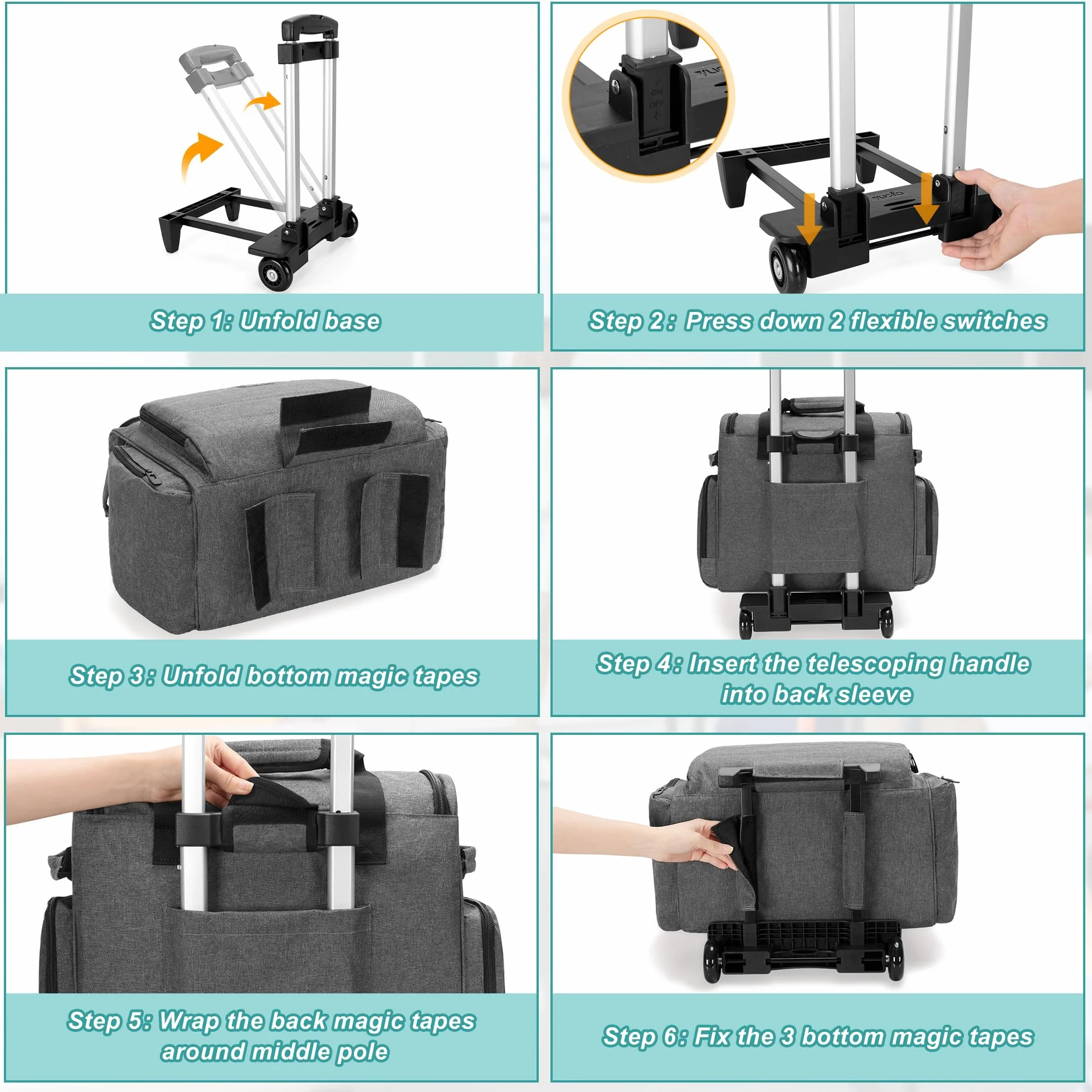 CURMIO Borsa da Insegnanti con Rotelle, Scomparto Organizzatore File Espandibile, Grigio