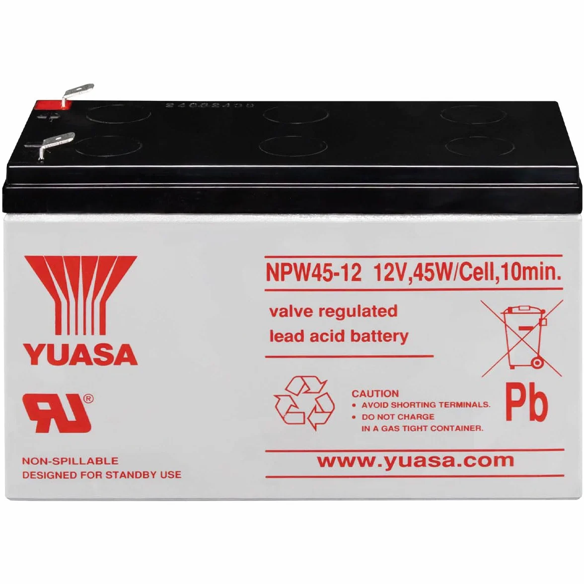 Batteria Yuasa al Piombo-Acido per UPS 12V 8,5Ah, NPW45-12 (Faston 250 6,30 mm)