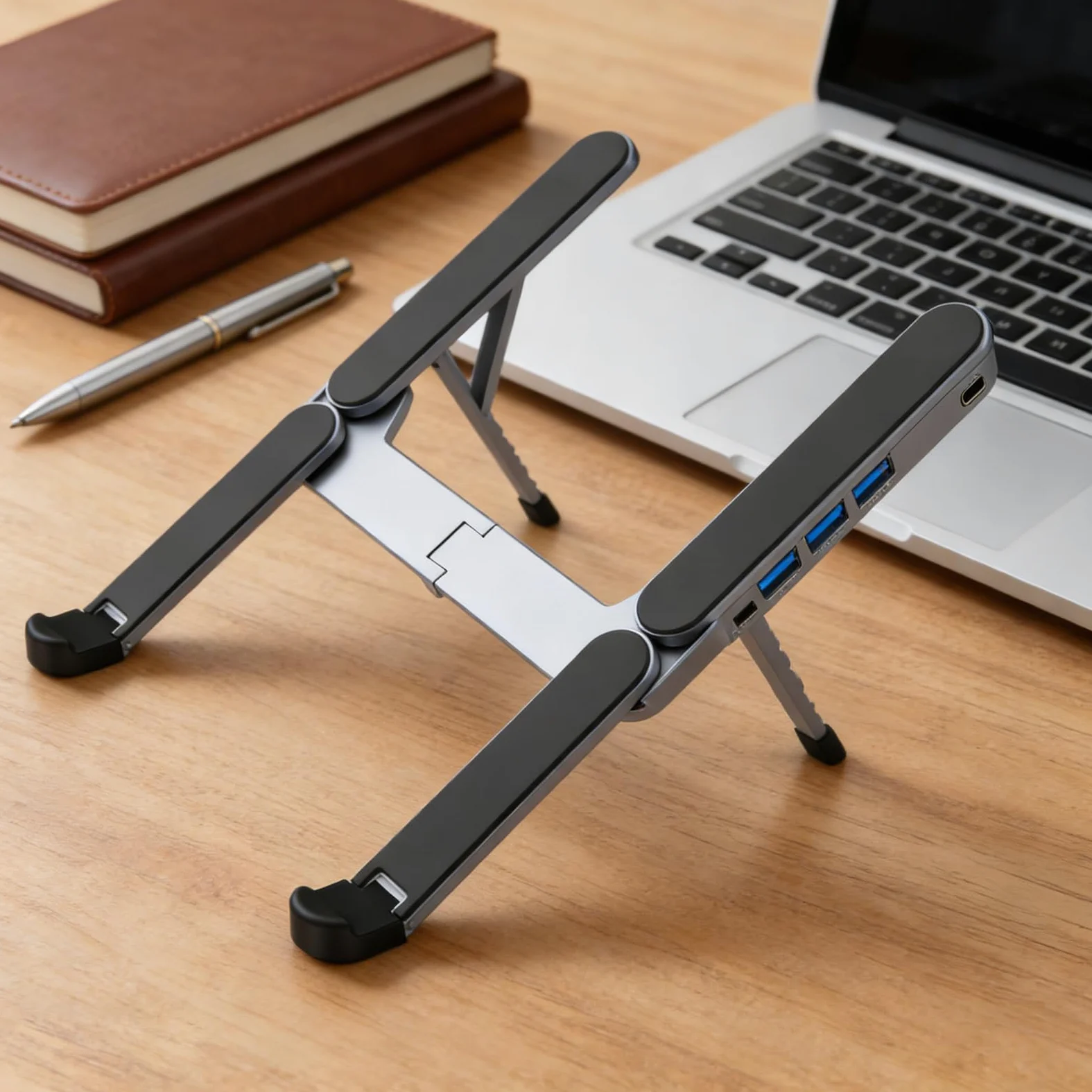 Laptop Docking Stand Base in Lega di Alluminio con USB HUB e Supporto per | Holder Portatile per Laptop Per Casa Ufficio Scrivania Viaggio Business e