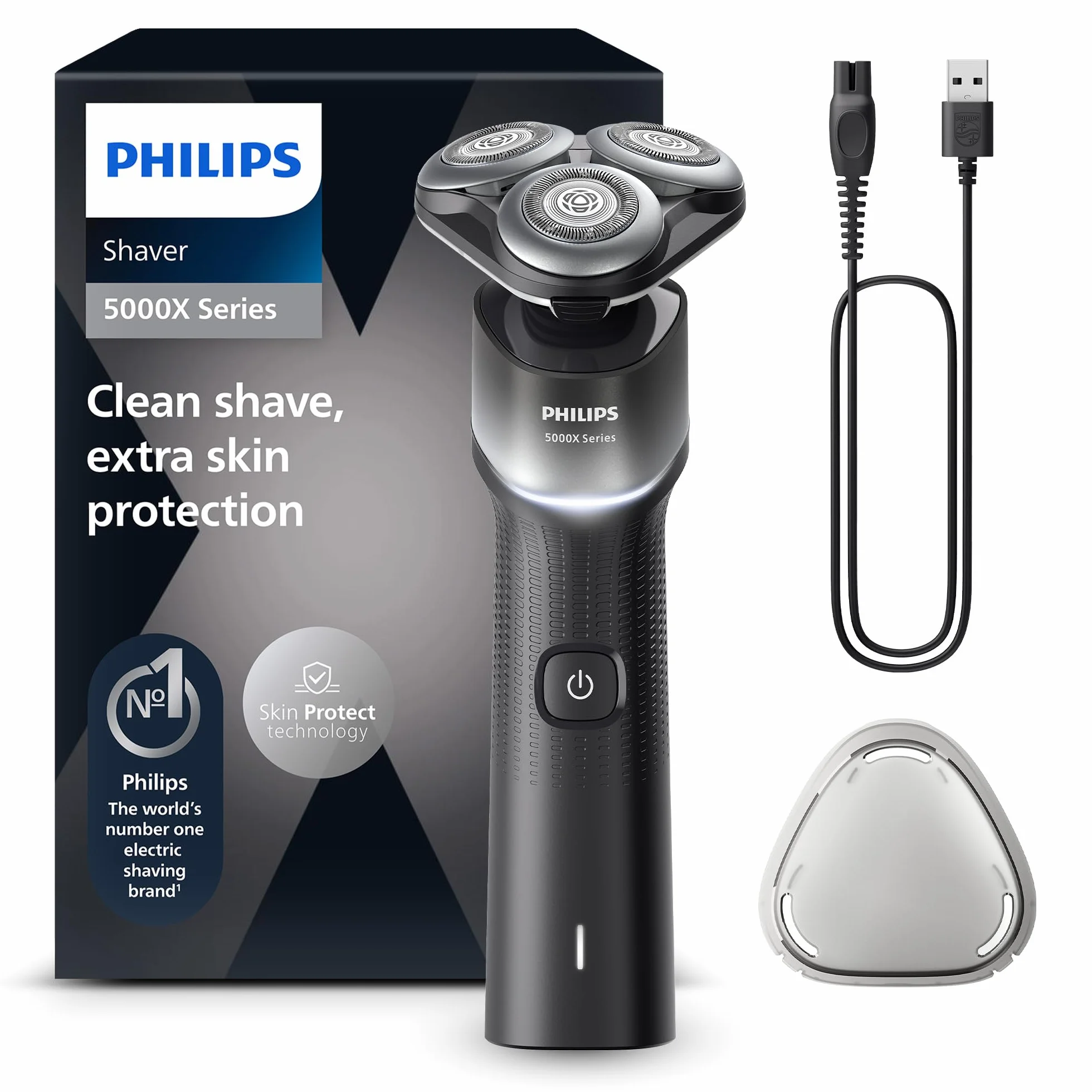 Philips Shaver 5000X Series Rasoio Elettrico Wet and Dry Skin Protect Testina Flessibile 360° Ricarica Rapida 5 Minuti Argento X5004/00
