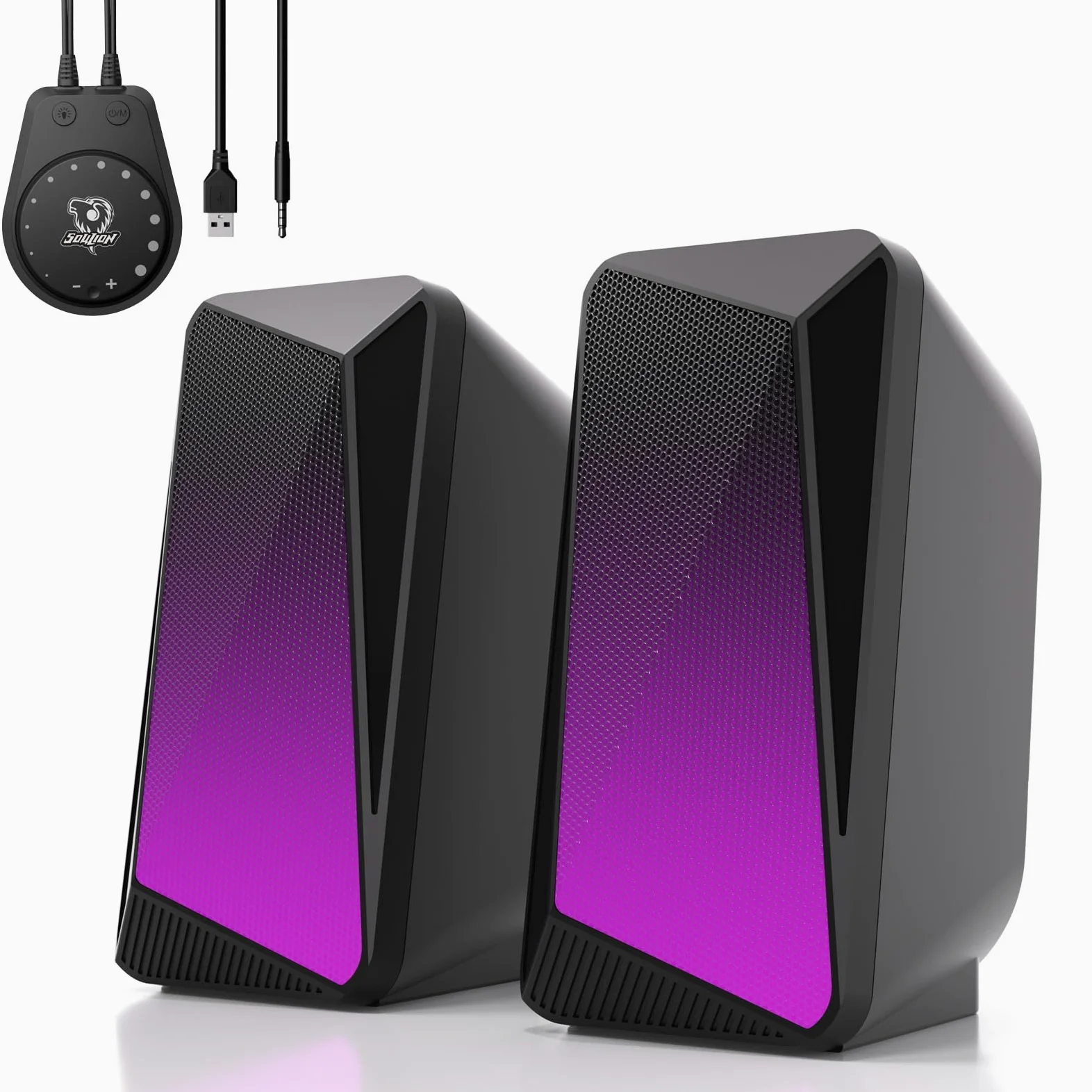 SOULION C30 Casse PC Bluetooth Soundbar Altoparlanti Computer Desktop per Monitor, Laptop, Gaming, Ingresso AUX da 3,5 mm, Alimentazione Tramite USB, Illuminazione LED Colorata, 1 paio | Altoparlante stereo 2.0, ingresso AUX da 3,5 mm, alimentazione USB,
