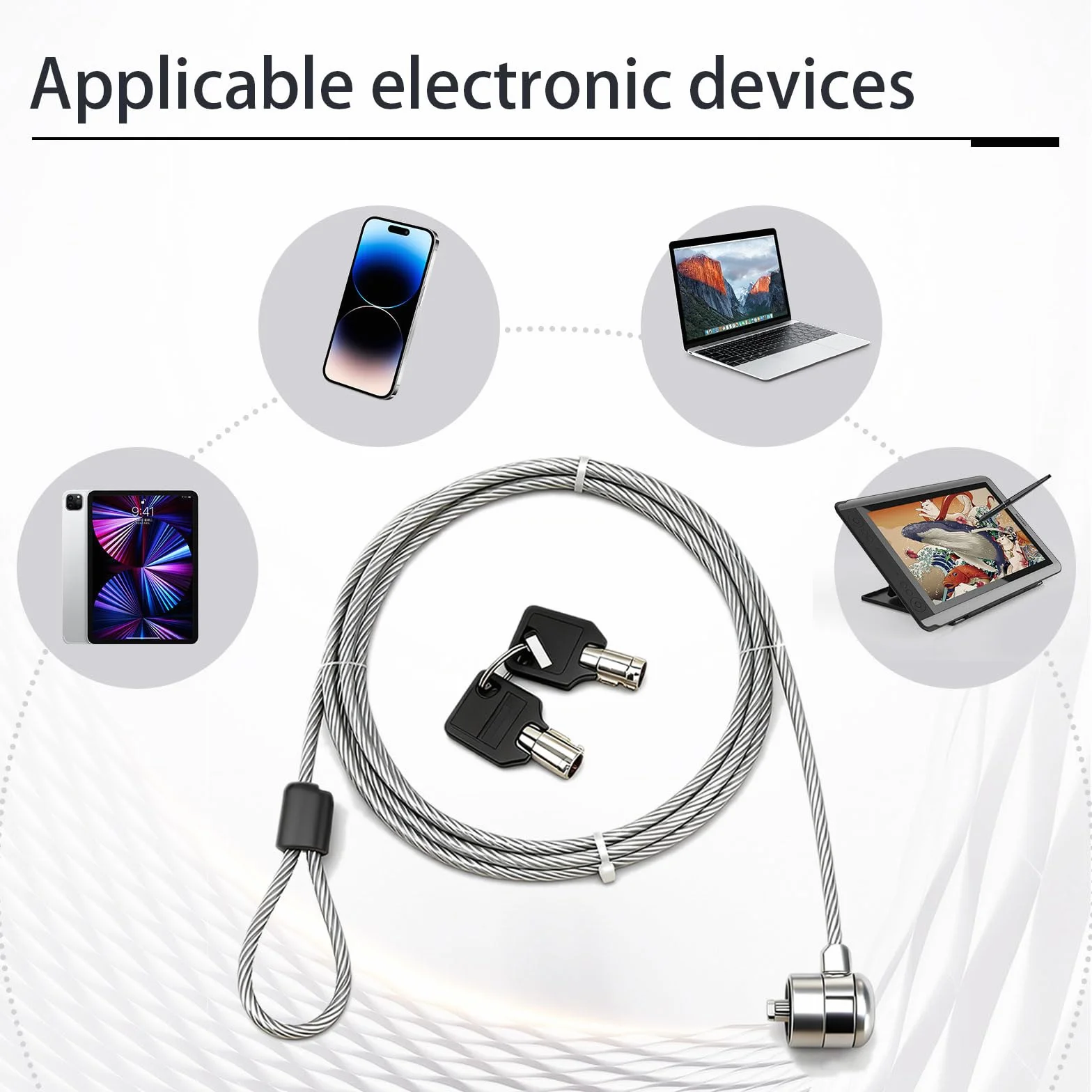 Cavo di Sicurezza Antifurto in Acciaio con Lucchetto a Chiave per PC, Notebook, Smartphone e Tablet, Serratura per Computer Portatile, Compatibile con Dispositivi Elettronici Universali (2)
