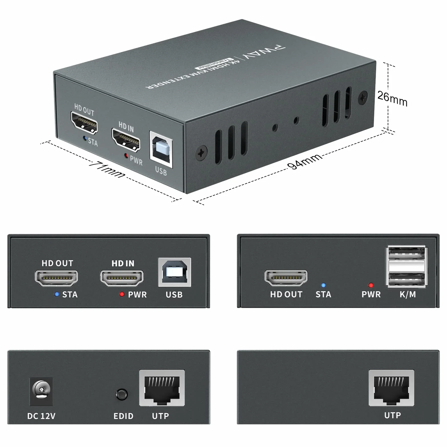 PWAYTEK HDMI KVM USB Extender 164ft /50m Trasmissione su Single Cat5e / 6/7 Full HD 4K@60HZ Supporto Loop out Funzione EDID 3D (nero 4K)