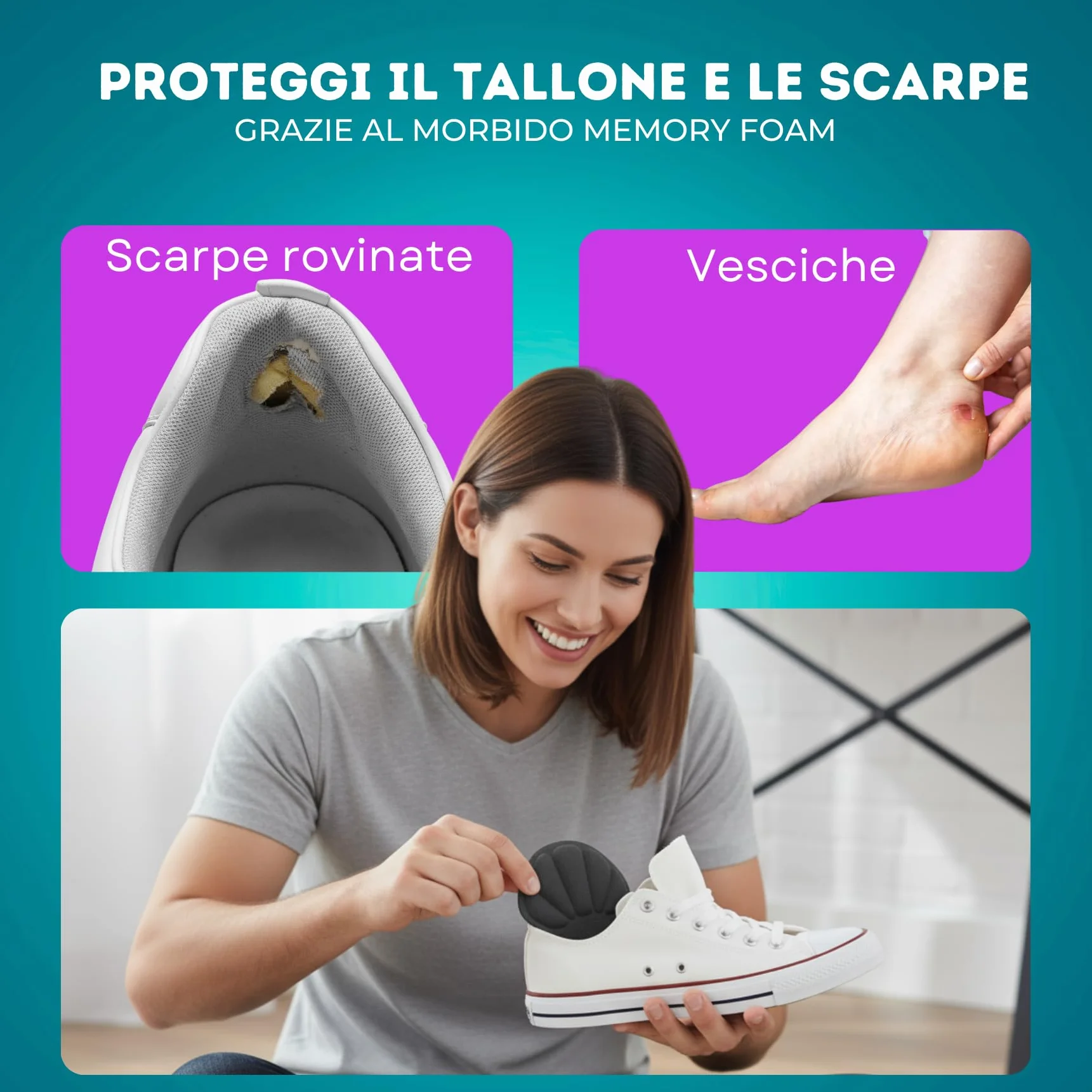 Cuscinetti Tallone Scarpe 12x 6 Paia Assortiti Memory Foam Anti-Vesciche Adesivo Forte 0.5/0.7cm Grigio Nero Beige
