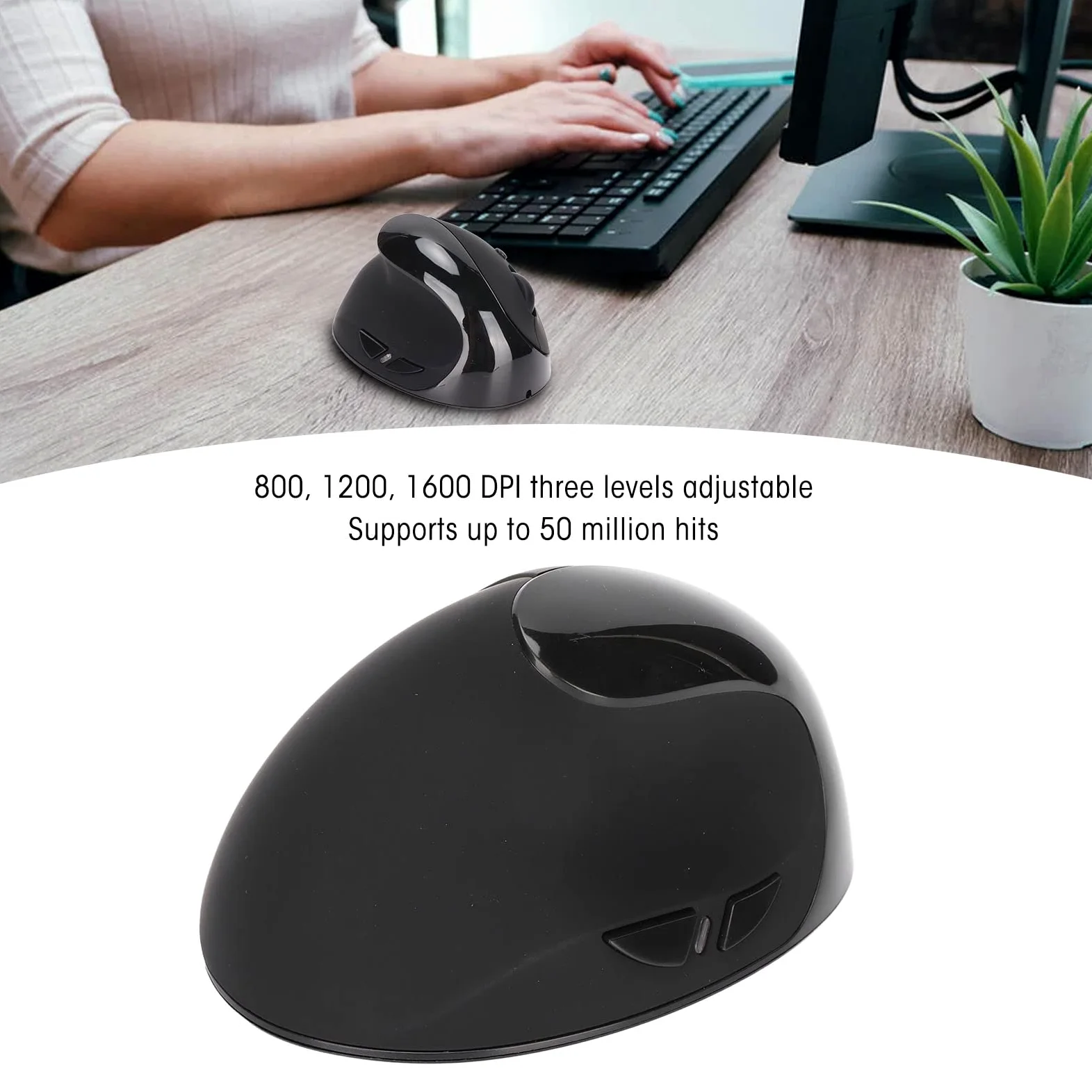 ADITAM Mouse Verticale per Mano Sinistra Mouse Ricaricabile Wireless, Mouse Ergonomico per Mano Sinistra Supporto per Mouse USB per Computer DPI Regolabili per PC Uffici Casa (Nero) Double the comfort