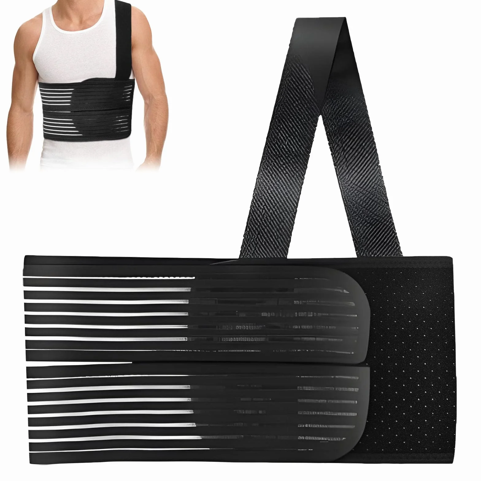 Fascia a Coste Rotte Unisex, Tutore Elastico Traspirante per Costole Rotte, Supporto Sterno - Nero 80-115cm