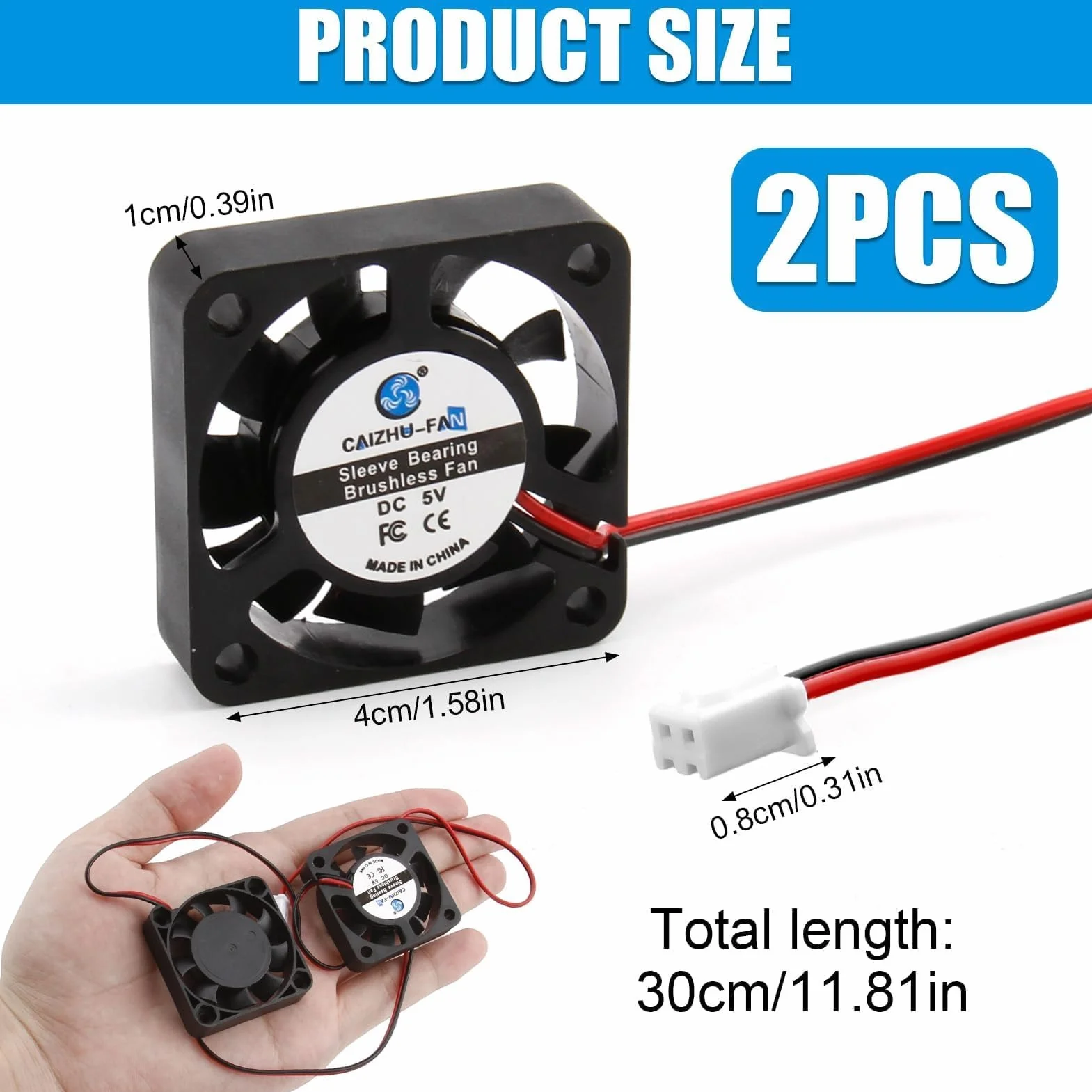 Ventilatori Silenziosi DC 5V 40mm, Mini Ventilatori di Raffreddamento Silenziosi da 4010 con Cavo da 30cm, 0,75W, Ideali per Stampanti 3D, Dispositivi Elettronici
