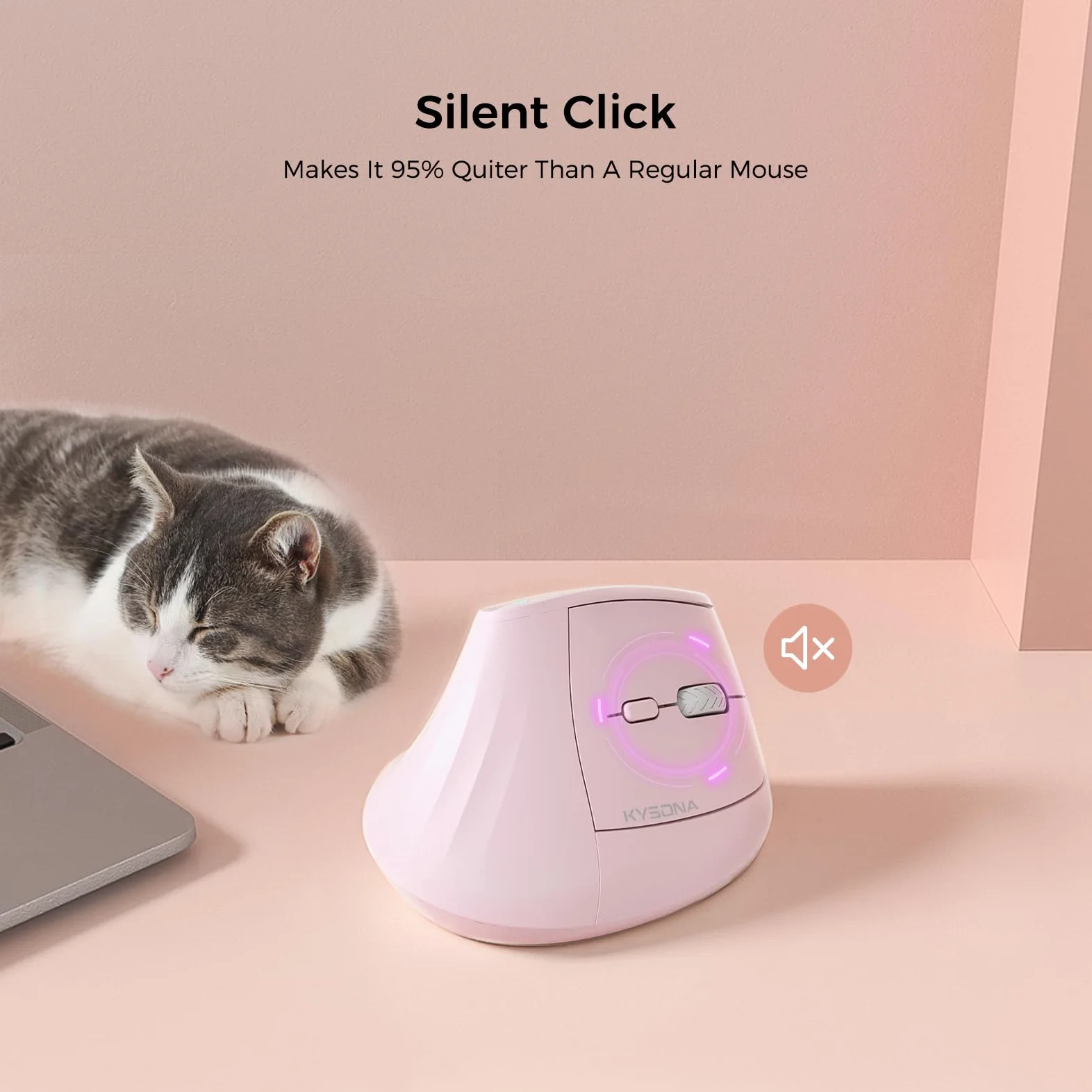KYSONA Mouse ergonomico wireless ricaricabile a 57°, mouse verticale silenzioso, Bluetooth (BT5.0, BT3.0) e 2.4G, (800/1200/2400/2400/4000), 7 pulsanti per Windows, macOS, iPadOS, laptop, PC, rosa