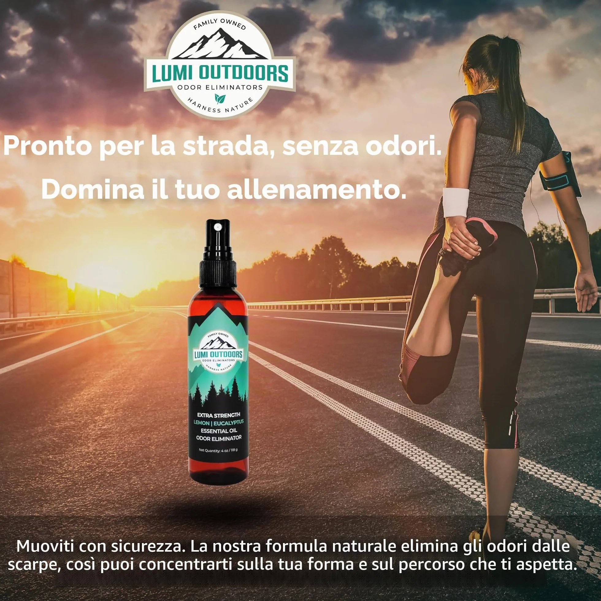Lumi Outdoors Deodorante spray naturale per scarpe e polvere per piedi limone eucalipto