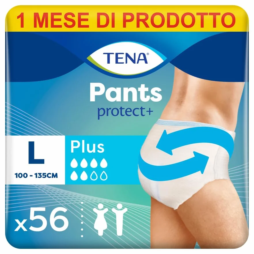 TENA Pants Plus Large (L) Mutandine Assorbenti Monouso per Perdite Urinarie, 4x14 Pezzi