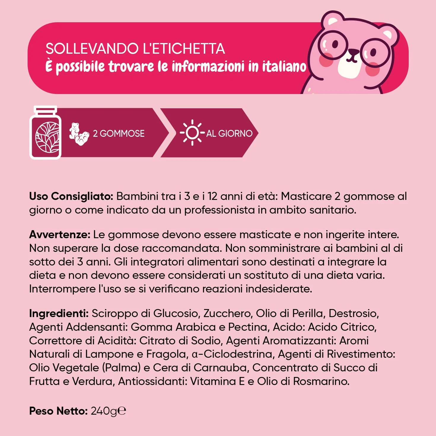 Omega 3 per Bambini 400mg ALA 60% Olio di Perilla 120 Gommose Vegan Senza Glutine