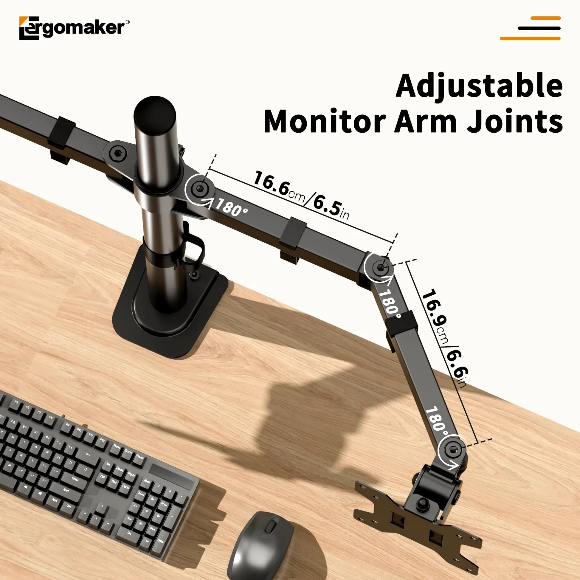 ERGOMAKER Supporto per doppio monitor per scrivanie, braccio per doppio monitor regolabile a movimento completo adatto a schermi LCD da 13" a 27".