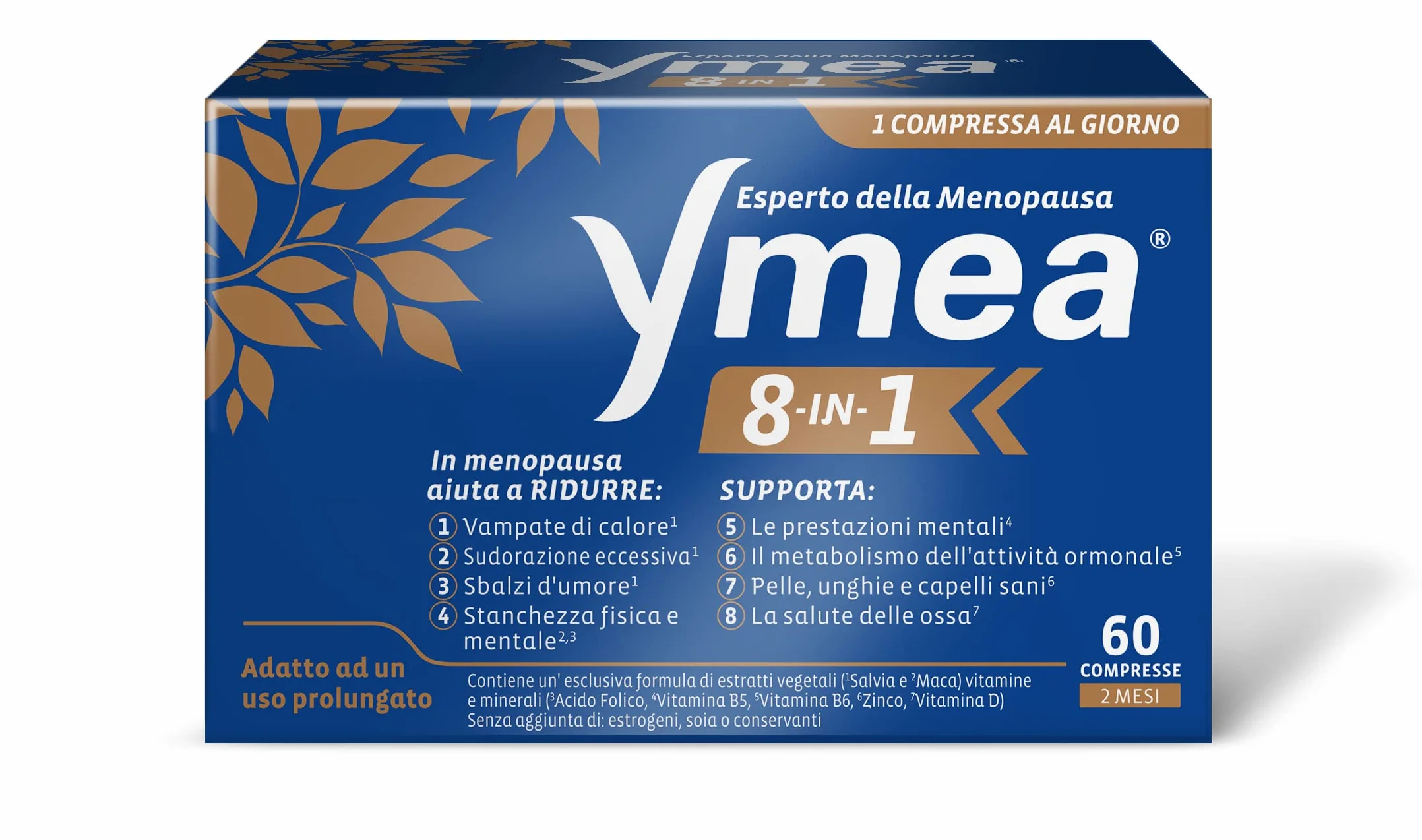 Ymea 8 in 1 Integratore Alimentare Menopausa, 60 Compresse, Supporta Metabolismo e Salute Ossa