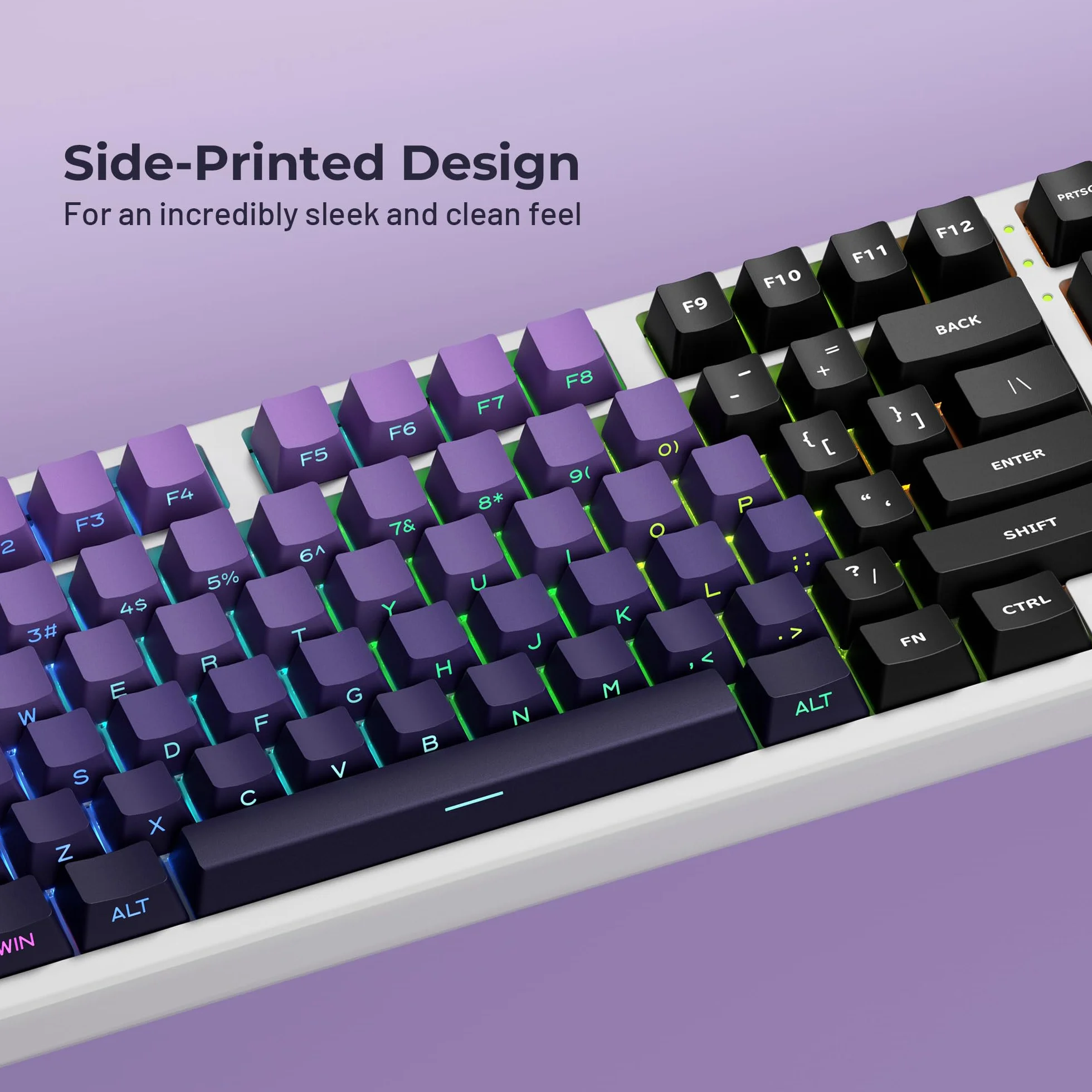 XVX Side Print Keycaps, Shine Through Double Shot PBT Keycaps, Custom Key caps 60 65 75 100 Percent, Gradient Purple 136 Keys Set, OEM Profile, Minimalist Style for Cherry Gateron MX Switches Keyboard