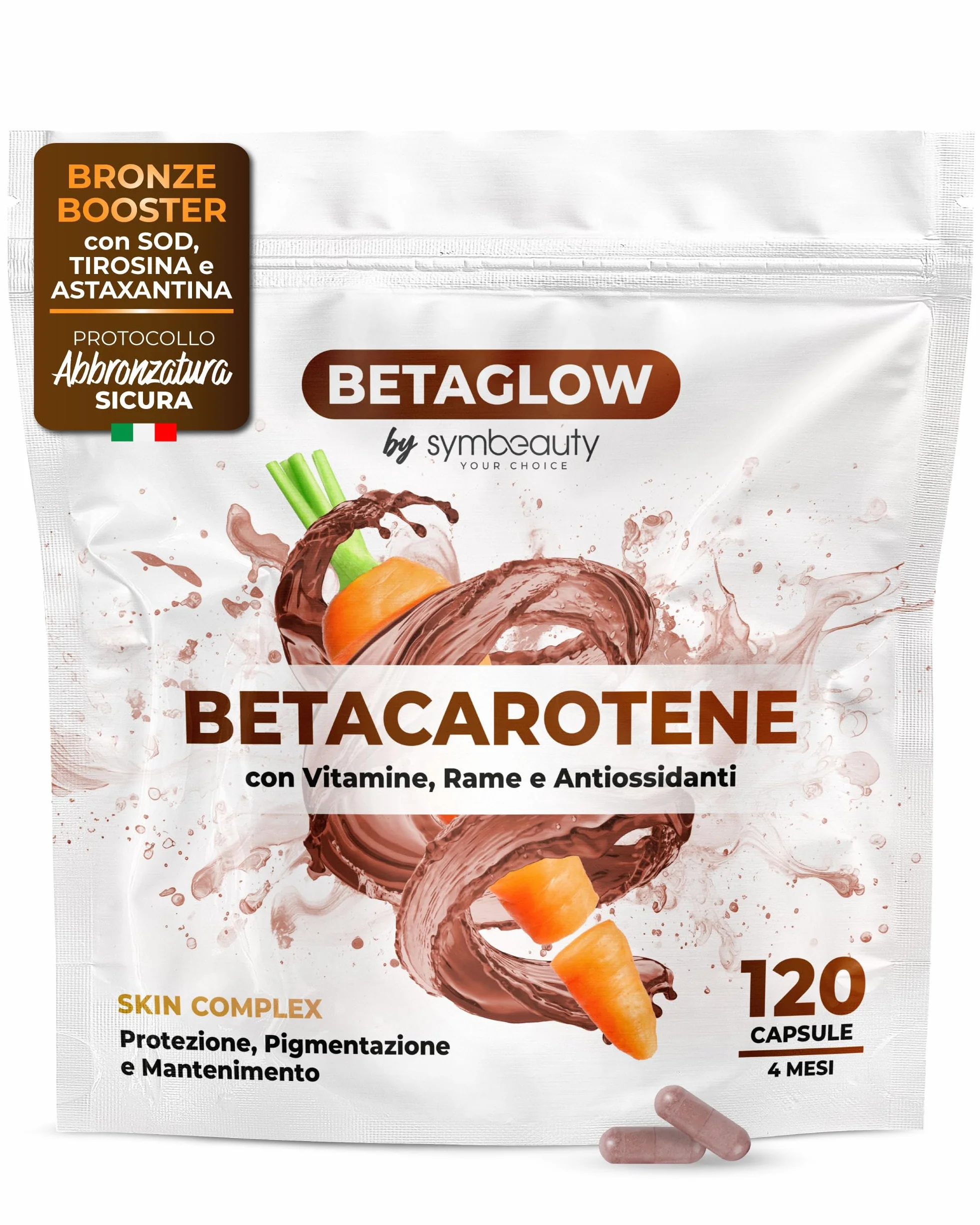 Symbeauty Betacarotene per Abbronzatura Forte 120 capsule - Acceleratore Abbronzatura