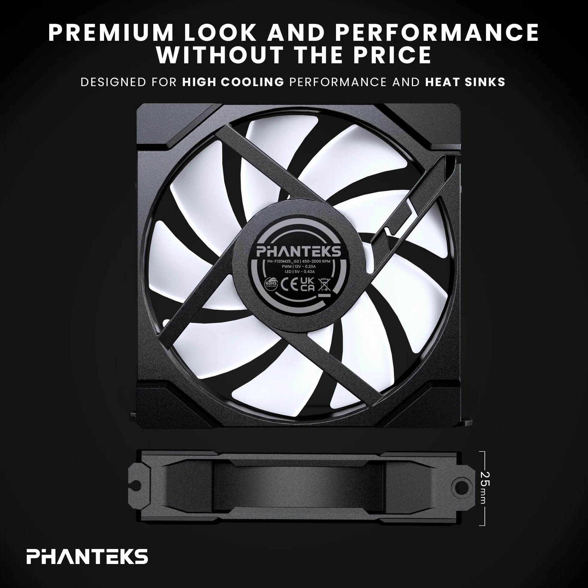Ventole di raffreddamento ad alte prestazioni Phanteks M25-120 Gen2 Reversed Blade, 3er Pack, 120mm ARGB, telaio ventola unificato a Daisy-Chain, hub Infinity Mirror, connessione a cavo singolo, Nero