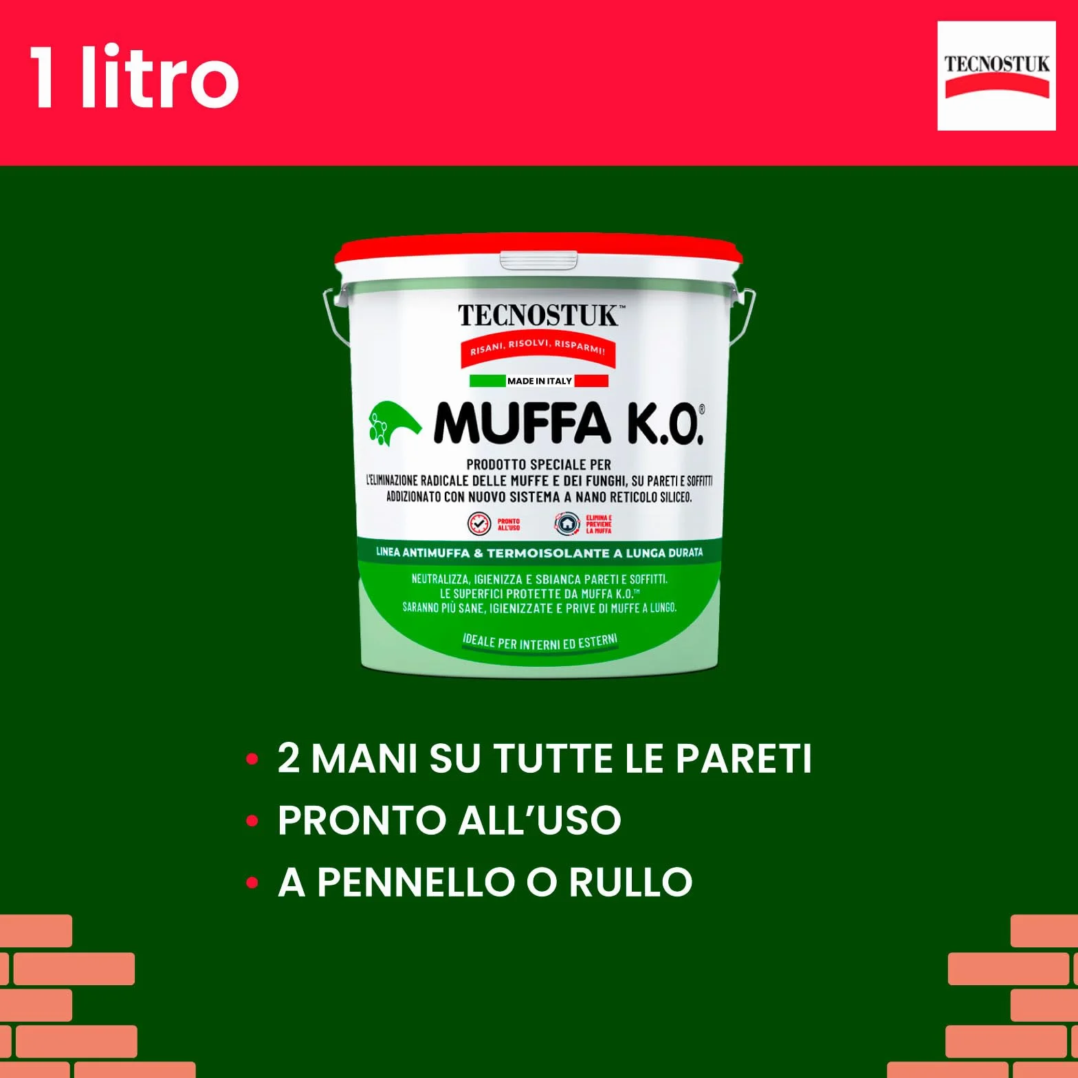 Fondo Antimuffa per Muri Muffa KO Tecnostuk lt.1 Eurocali Made in Italy