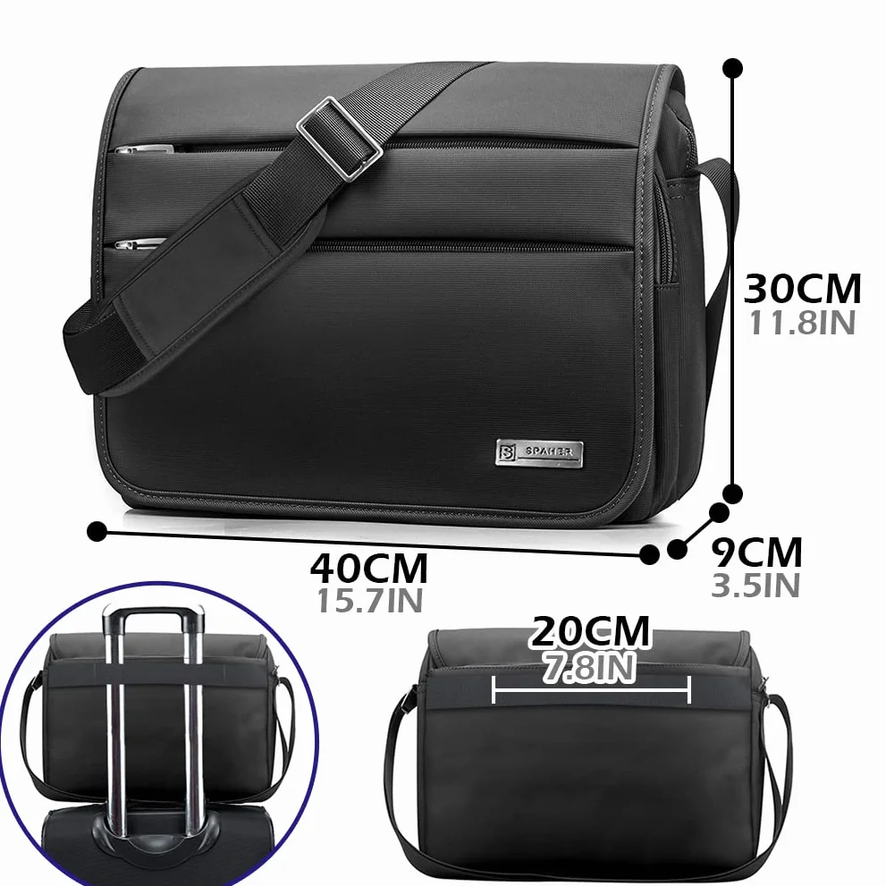 SPAHER Borsa Porta PC Borse Messenger per PC portatili Borsa a Tracolla per Laptop Grande da 14 pollici Lavoro Business Office Borsa da Viaggio Impermeabile Sacchetto del Messaggero Nero