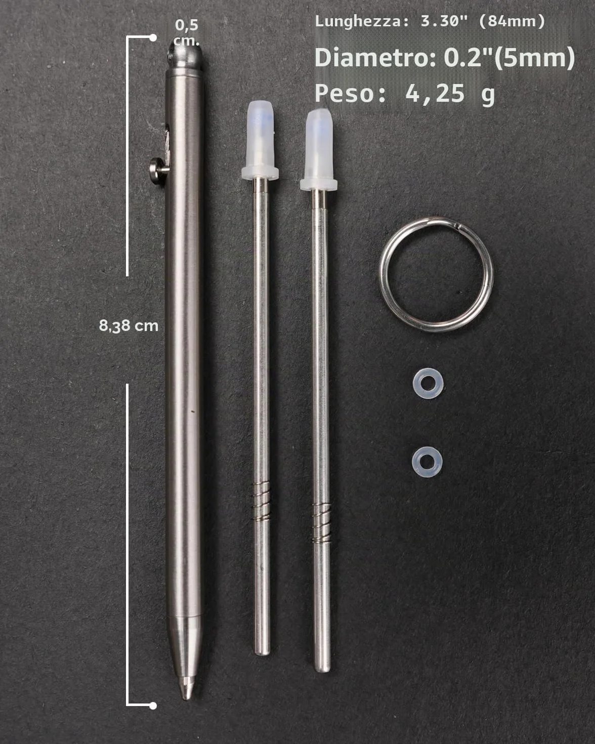 Mini penna a sfera in titanio EDC TKP1, retrattile con foro portachiavi, Bolt Action