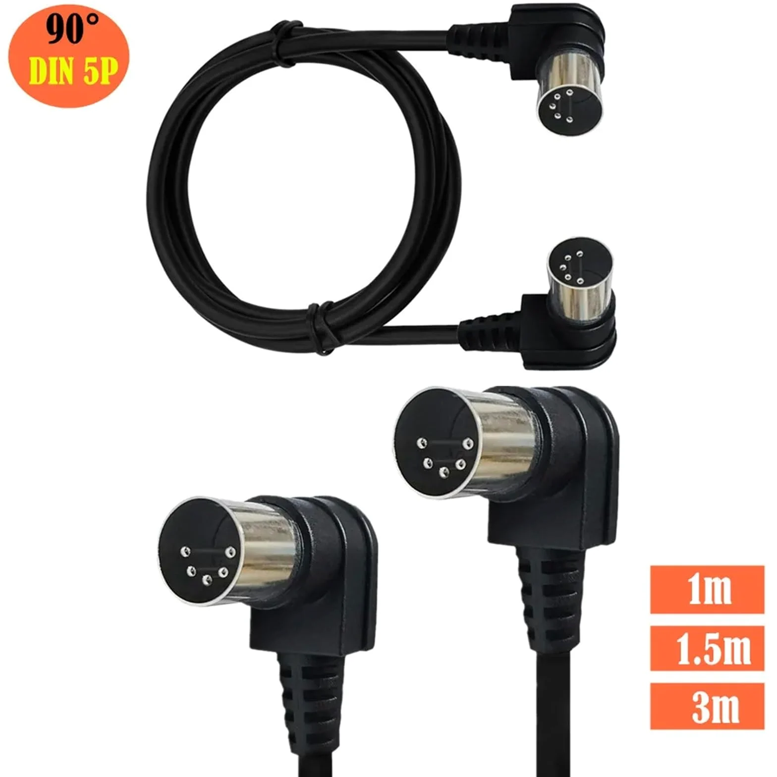 0.5m 1m 1.5m 3M 5m 90 gradi MIDI DIN 5PIN maschio a maschio Spina 5 pin DIN prolunga audio maschio cavo cavo din-5pin M/M cavo(Double Right 5pin,3m)