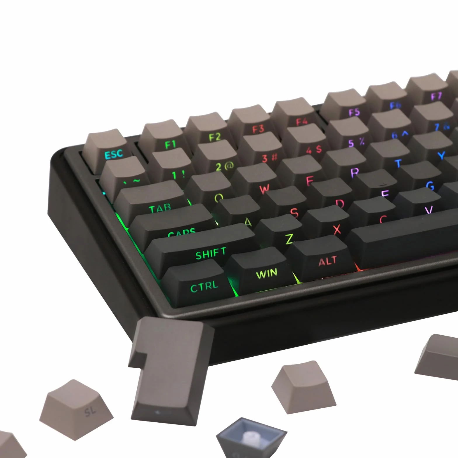 EPOMAKER Ombre Keycap Set di 136 tasti. Copritasti lucidi in Cherry profilo, PBT a doppio scatto. per tastiera meccanica, QWERTY USA (Smoky Grey, Cherry Profile)