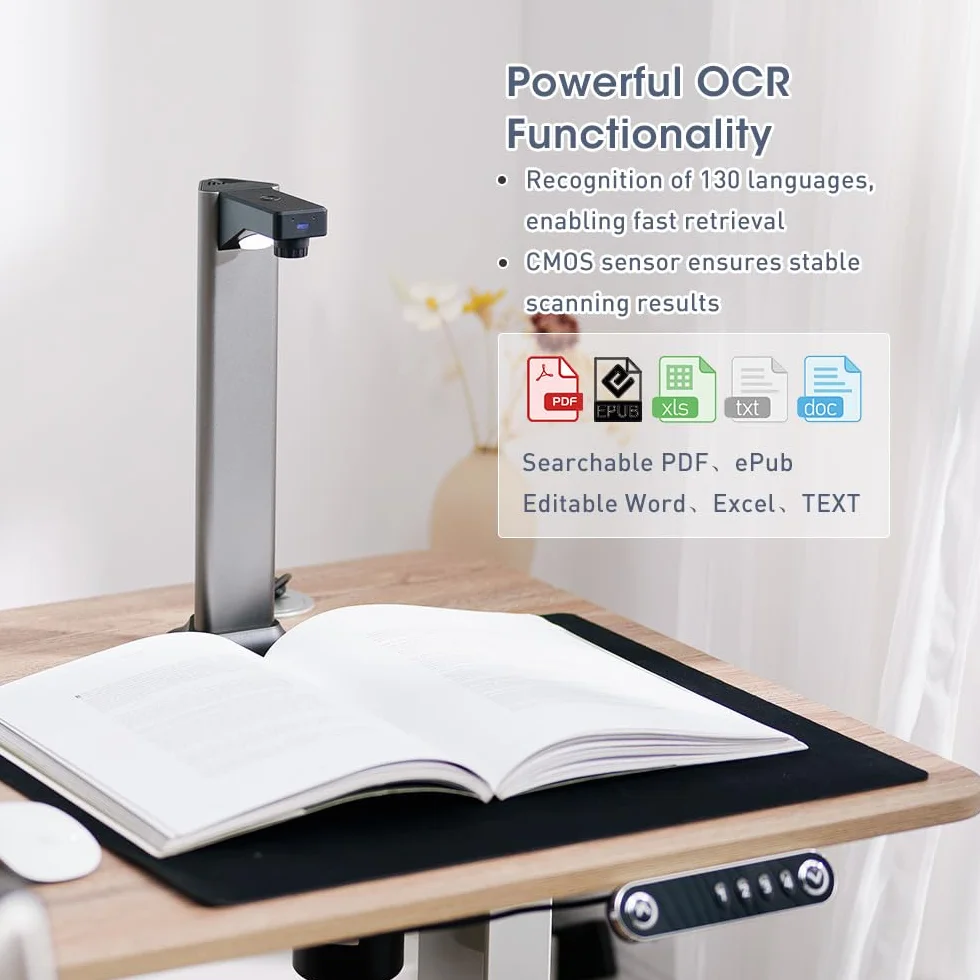 Scanner Portatile A3 Professionale: Fotocamera 13MP Porta USB ad Alta Velocità Tecnologia TTS e OCR Compatibile Mac/Windows Ideale per Libri e Documenti in Ufficio/Casa/Biblioteca/Scuola