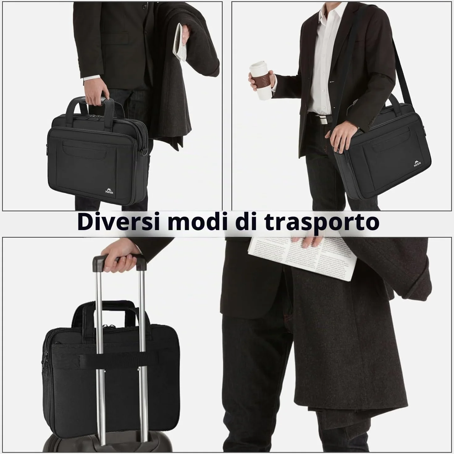MATEIN Borsa Porta PC 17 Pollici, Borsa Lavoro Uomo Donna per Documenti, Tasca Antifurto e Tracolla Rimovibile, Multitasche con Fascia per Trolley, Custodia Notebook per Ufficio, Università e Viaggio