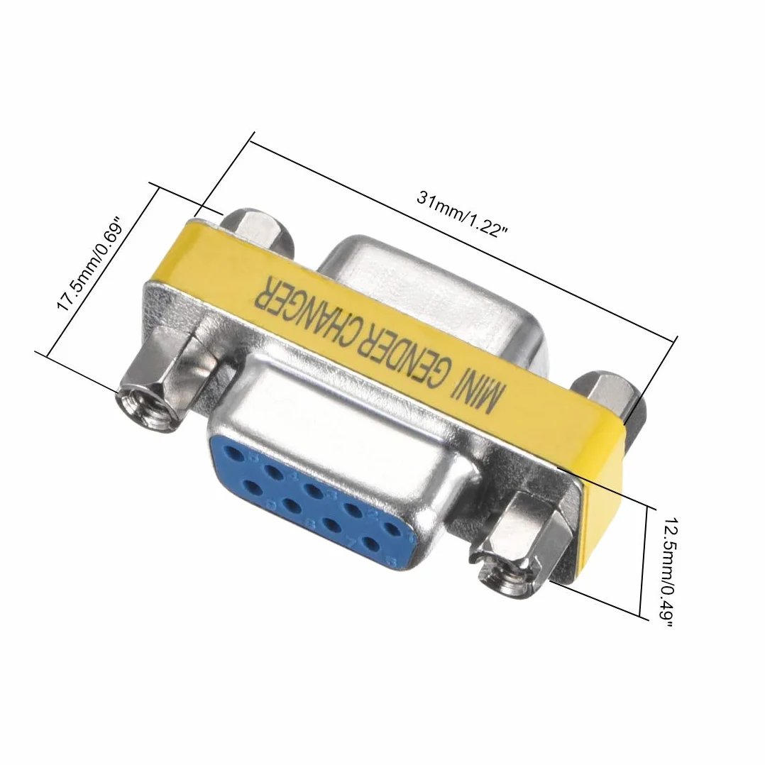 sourcing map DB9 VGA Gender Changer 9 Pin Femmina a Femmina 2 Righe Mini Gender Changer Adattatore Connettore per applicazioni seriali Blu Confezione da 1