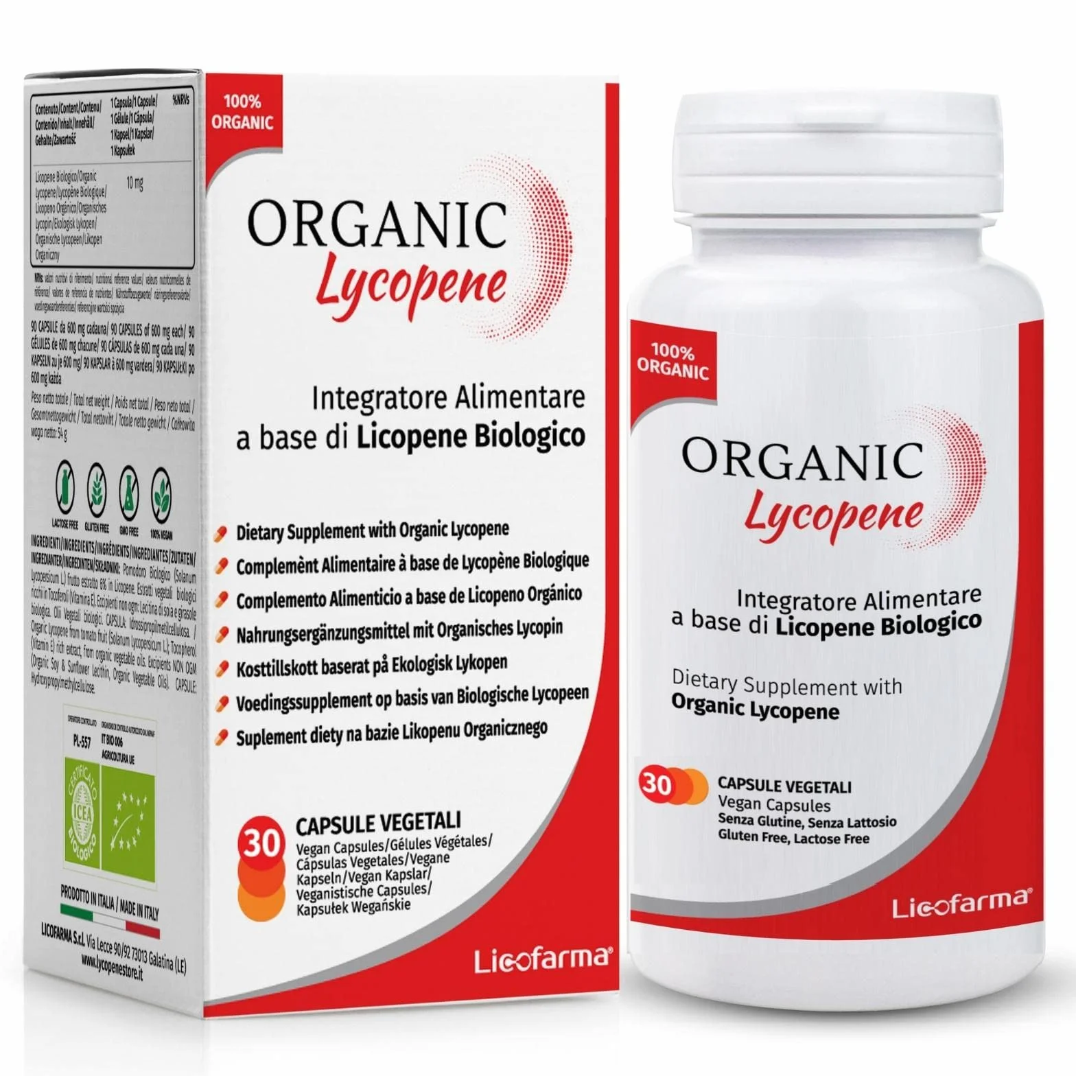 Organic Lycopene Integratore Antiossidante Licopene Biologico 30 Capsule