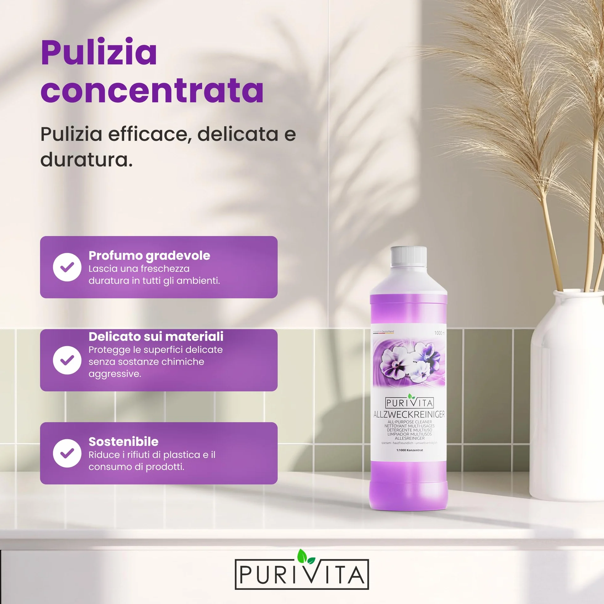 PURIVITA Detersivo Universale Concentrato Profumato 500ML Floor Cleaner All Purpose Cleaner