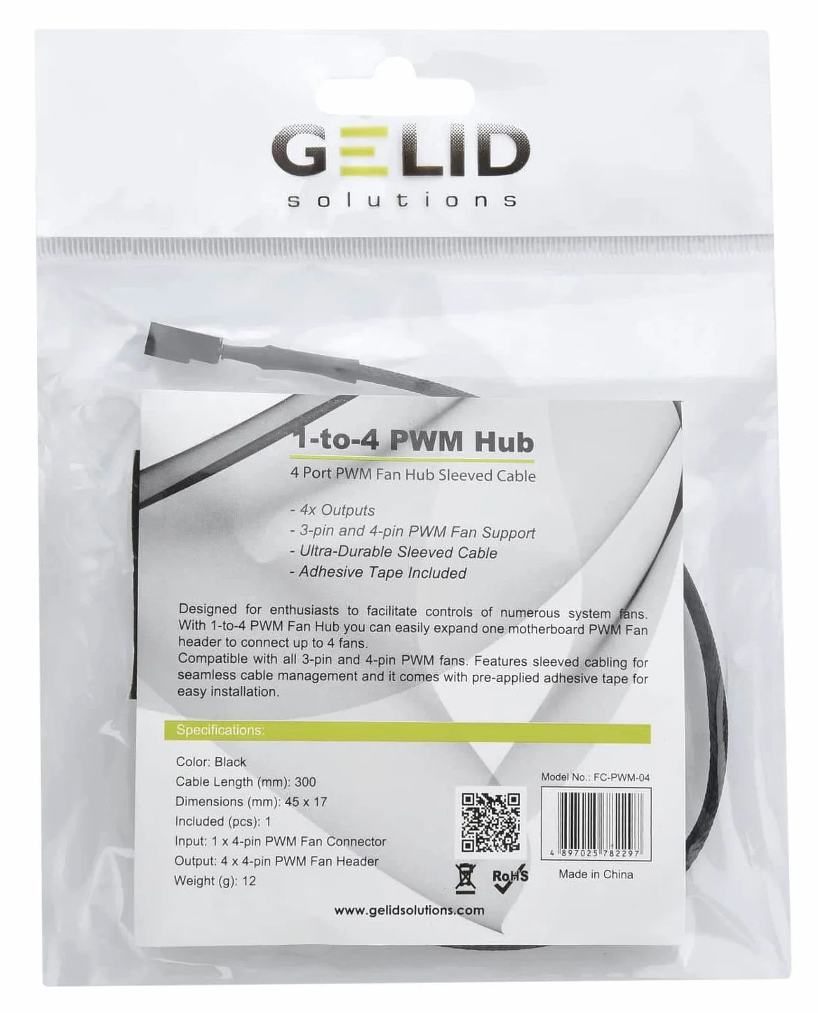 Gelid Solutions Hub Splitter PWM da 1 a 4 Cavo di Alimentazione per Ventole Nero