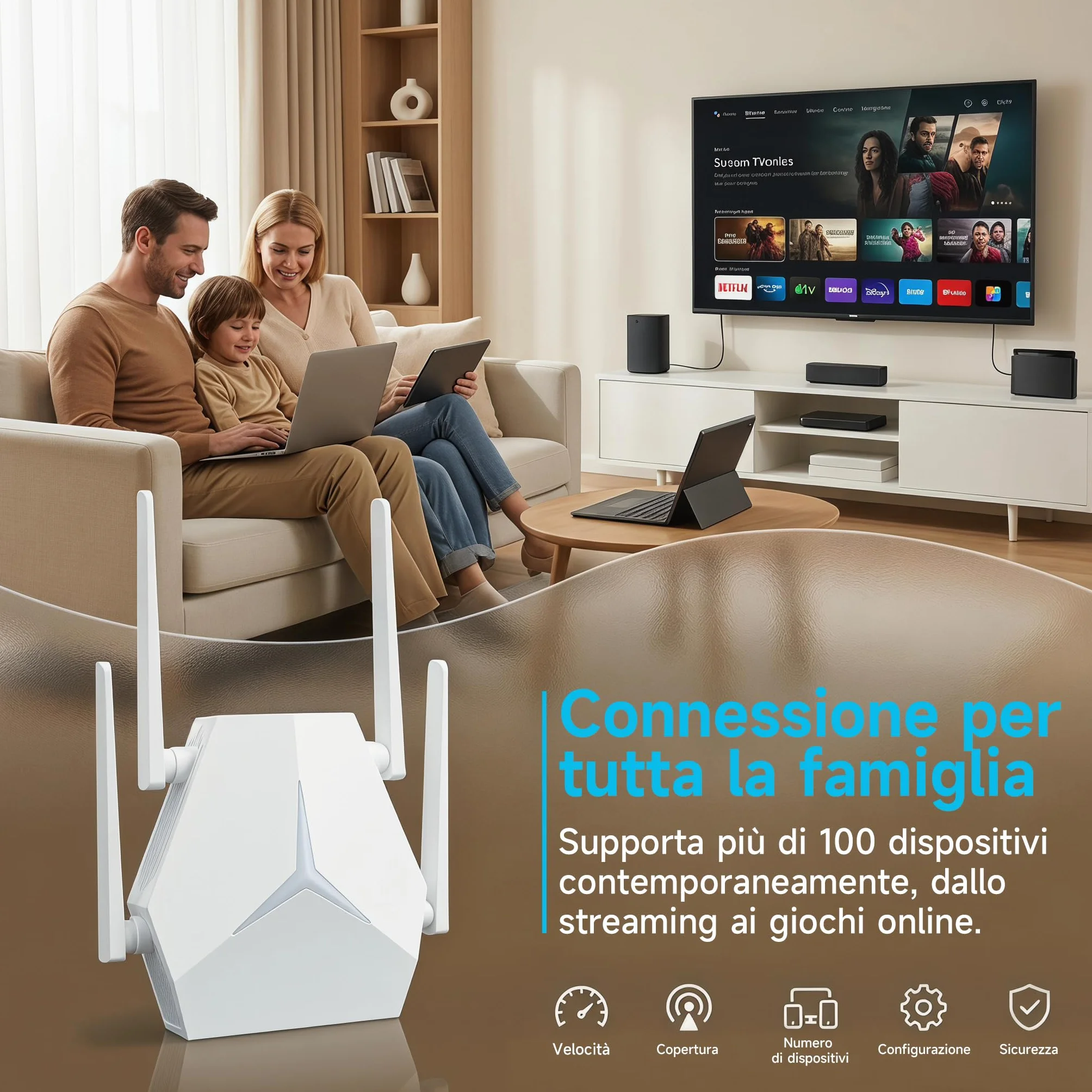 Ripetitore WiFi 1167Mbps Doppia Banda 2.4G+5G, Amplificatore Segnale per Casa Ufficio, Elimina Zone Morte, Compatibile con Router