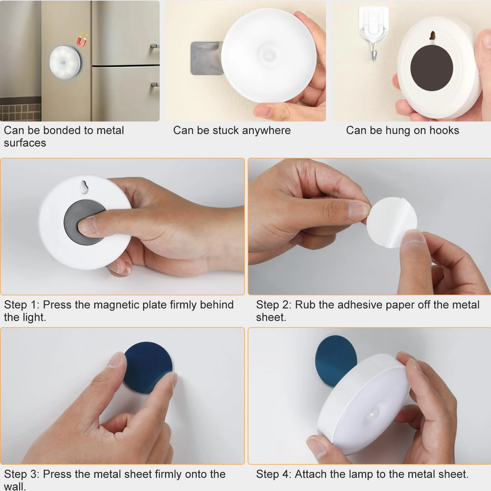 6 Pezzi 8 LED Luce Notturna LED Ricaricabile USB, Luce Wireless con Sensore di Movimento, Luce Notturna Automatica, con Striscia Magnetica o Stick-on, Perfetti per Armadio, Corridoio, Scale, ecc (A)