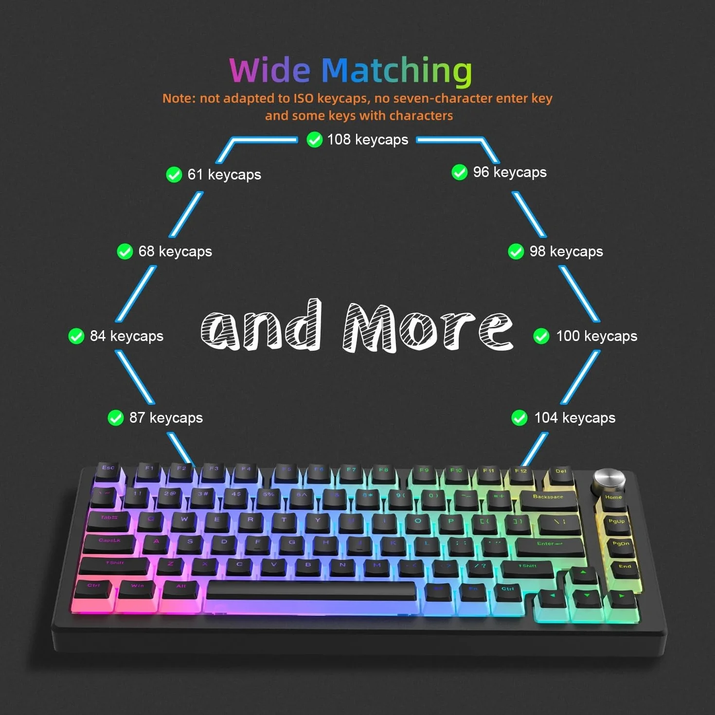 Pudding Keycaps,165 Tasti PBT Keycaps Set QWERTY di personalizzati, profilo OEM dei tasti ANSI US Layout, Compatibilità universale per 100%, 75%, 65%, 60% Tastiera, Nero (ISO non supportato)