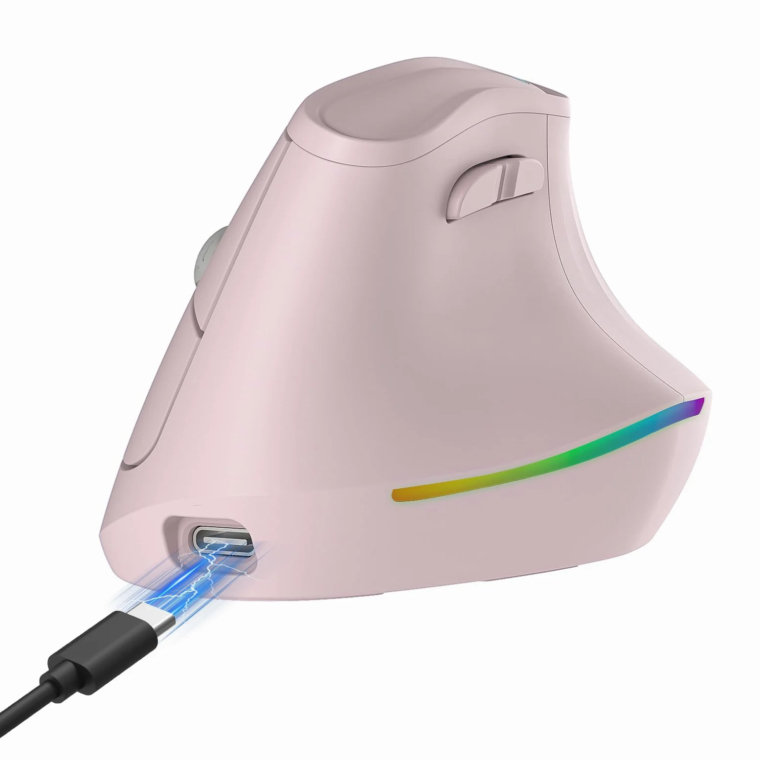 KYSONA Mouse ergonomico wireless ricaricabile a 57°, mouse verticale silenzioso, Bluetooth (BT5.0, BT3.0) e 2.4G, (800/1200/2400/2400/4000), 7 pulsanti per Windows, macOS, iPadOS, laptop, PC, rosa