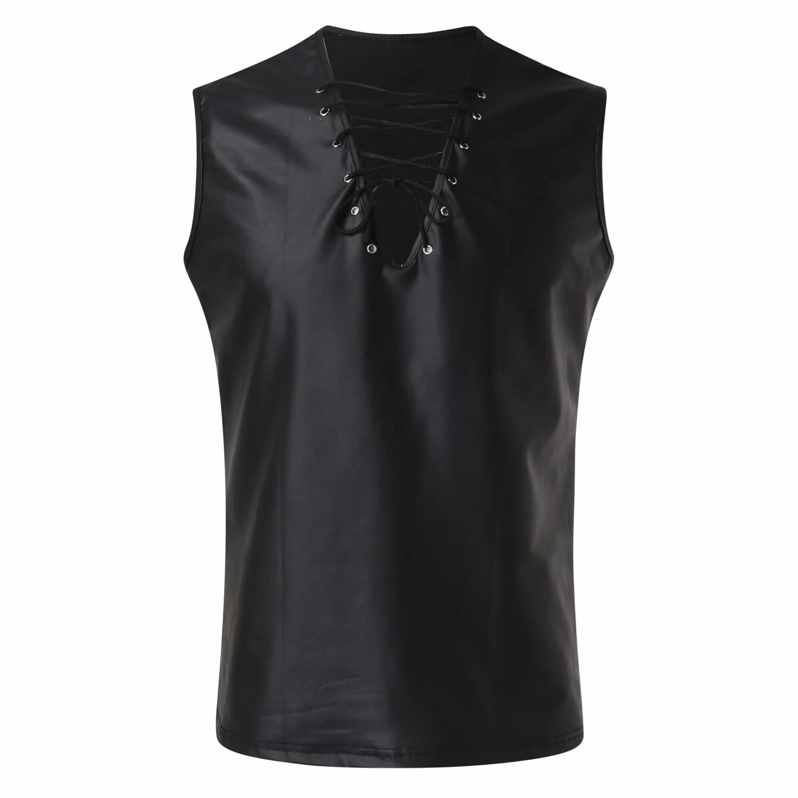 Camicia da uomo in pelle laccata maniche corte lattice stile kinky effetto bagnato clubwear