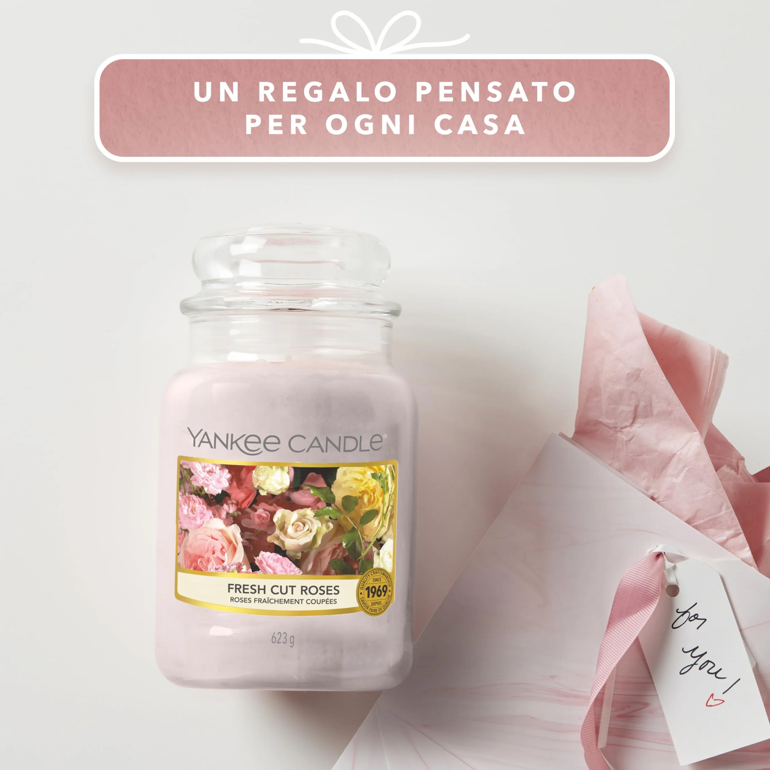 Yankee Candle Candela profumata in giara grande Rose appena recise 150 Ore