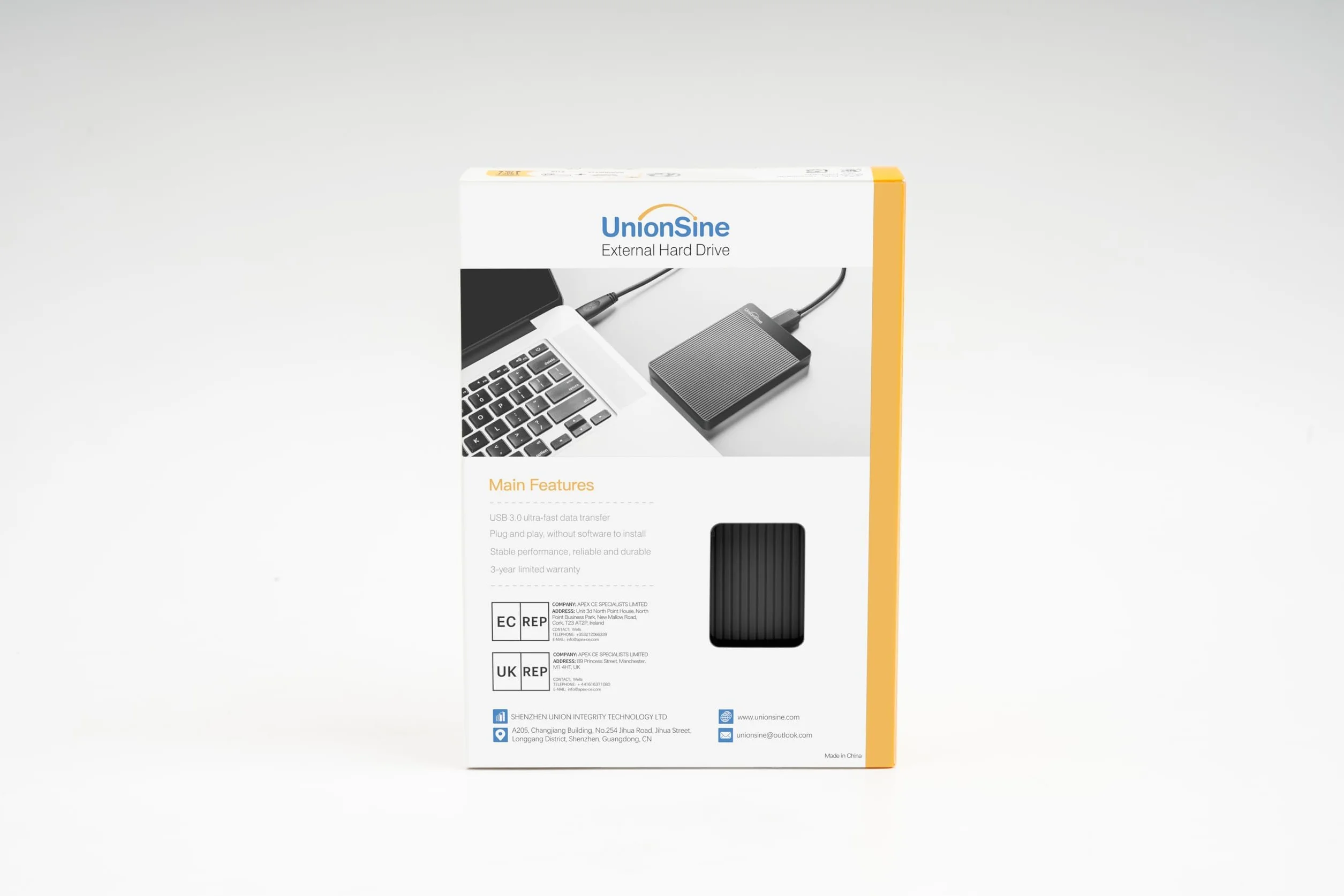 UnionSine Hard Disk Esterno 2,5" 500GB Ultra Slim Portatile USB3.0 SATA HDD Nero