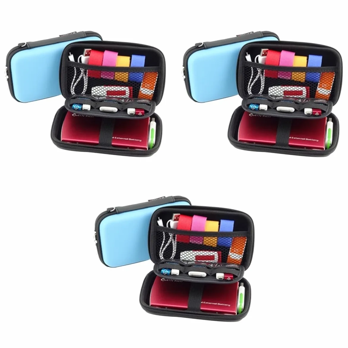 OSALADI 3pezzi Organizzatore Per Accessori Elettronici Da Viaggio Borsa Portatile Per Cavi e Gadget Blu