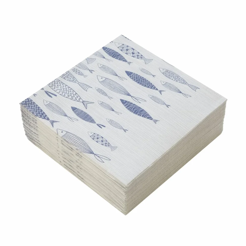 Tovaglioli di carta AIRLAID 40x40 cm Effetto Tessuto HoReCa 50 pezzi Mare blu con pesci