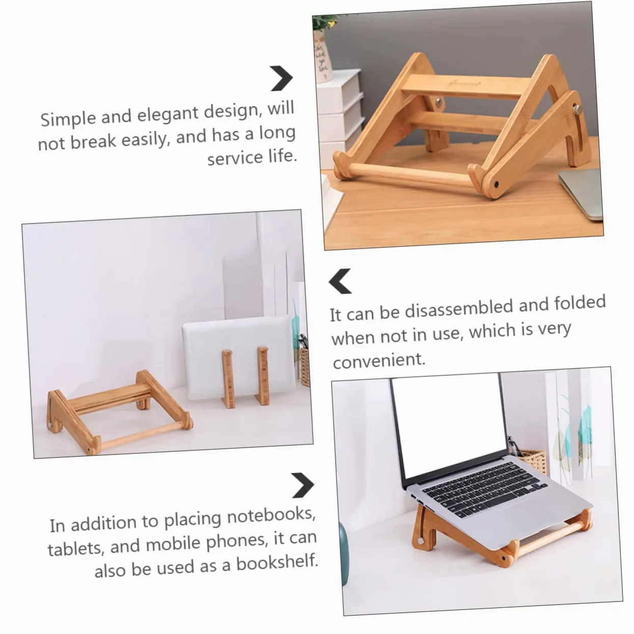 NUOBESTY Supporto Portatile per Laptop in Legno Regolabile Design Ventilato, Pieghevole e Leggero, Accessorio per Computer Adatto a Notebook da 13 a 15,6 Pollici per Uso Casa e Ufficio
