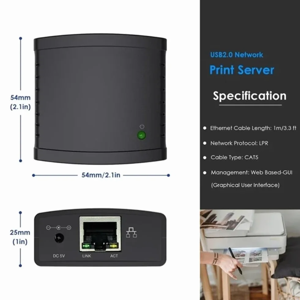 Joselin Server di Stampa USB 2.0 LRP Condividi Una Rete LAN Ethernet Stampanti Adattatore di Alimentazione HUB USB Server di Stampa 100 Mbps Spina UE