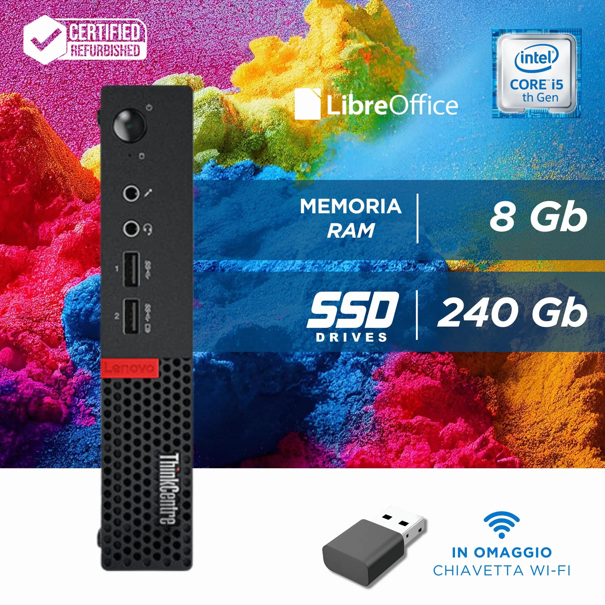 Lenovo Thinkcentre i5-6400 8GB RAM 256GB SSD NVMe 24" Monitor Mouse Tastiera Ricondizionato