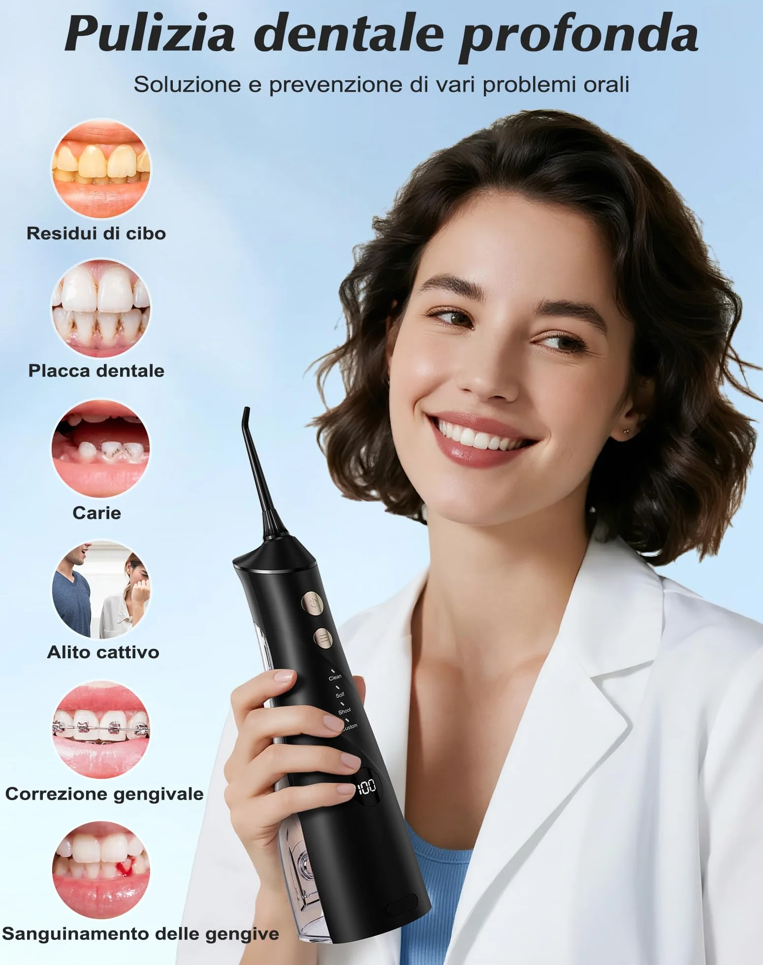 Idropulsore Dentale IPX7 5 Ugelli 4 Modalità Serbatoio Grande