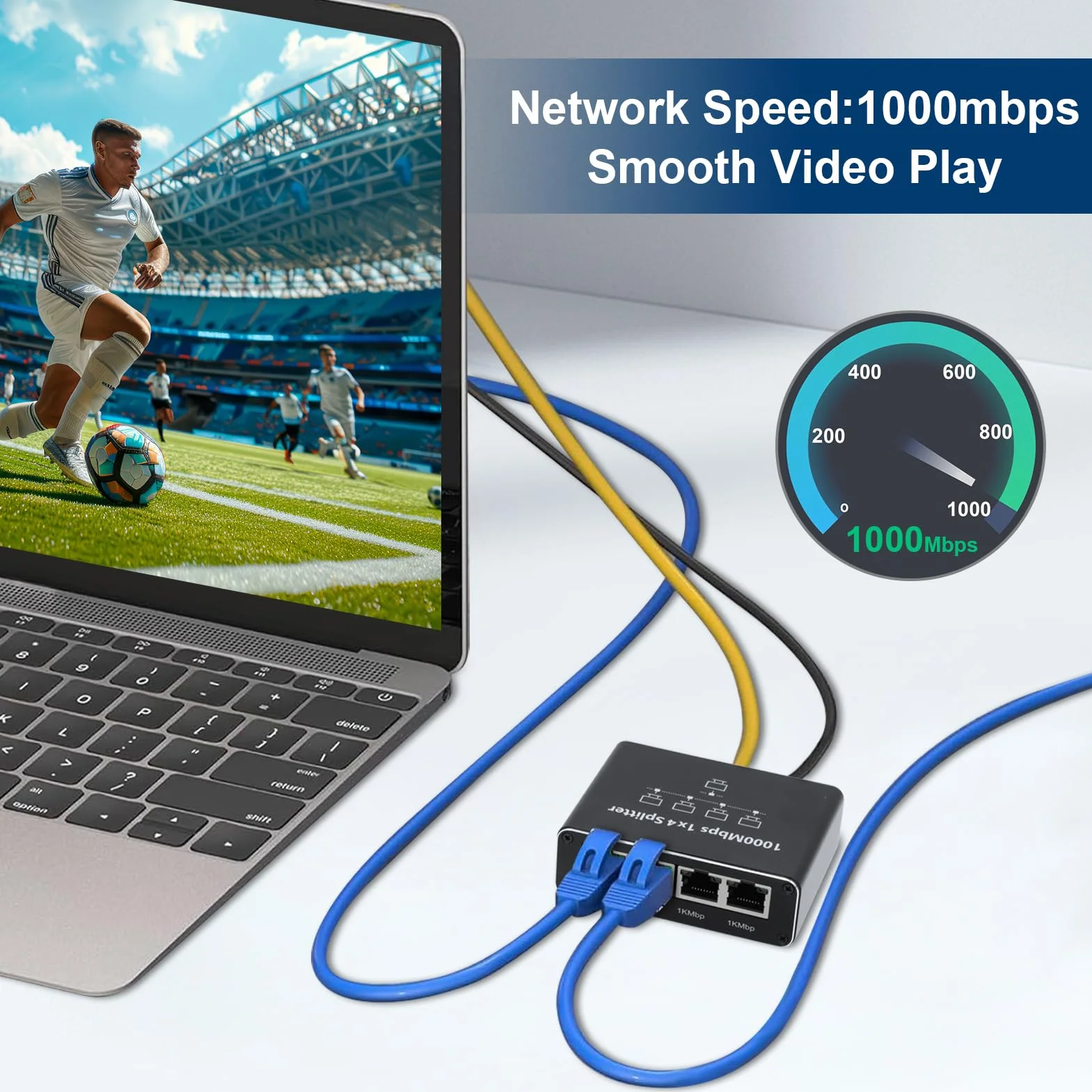 Switch Ethernet 4 Porte 1000Mbps, Sdoppiatore Ethernet RJ45 LAN Splitter Con Cavo di Alimentazione USB-C per Computer, Hub, Router, Switch, Set-top box, TV