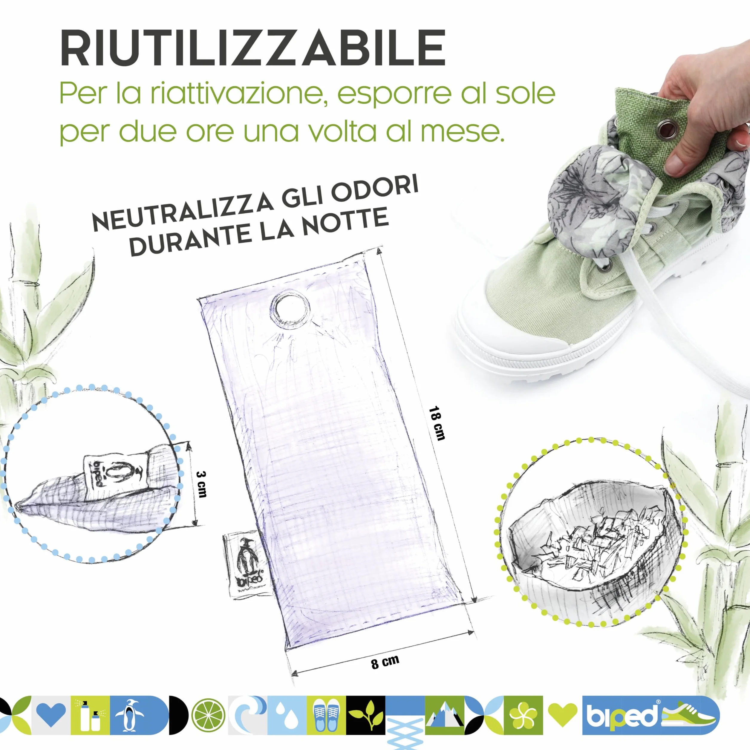 Cuscino per scarpe con carbone attivo di bambù contro l'odore dei piedi - Asciugascarpe naturale