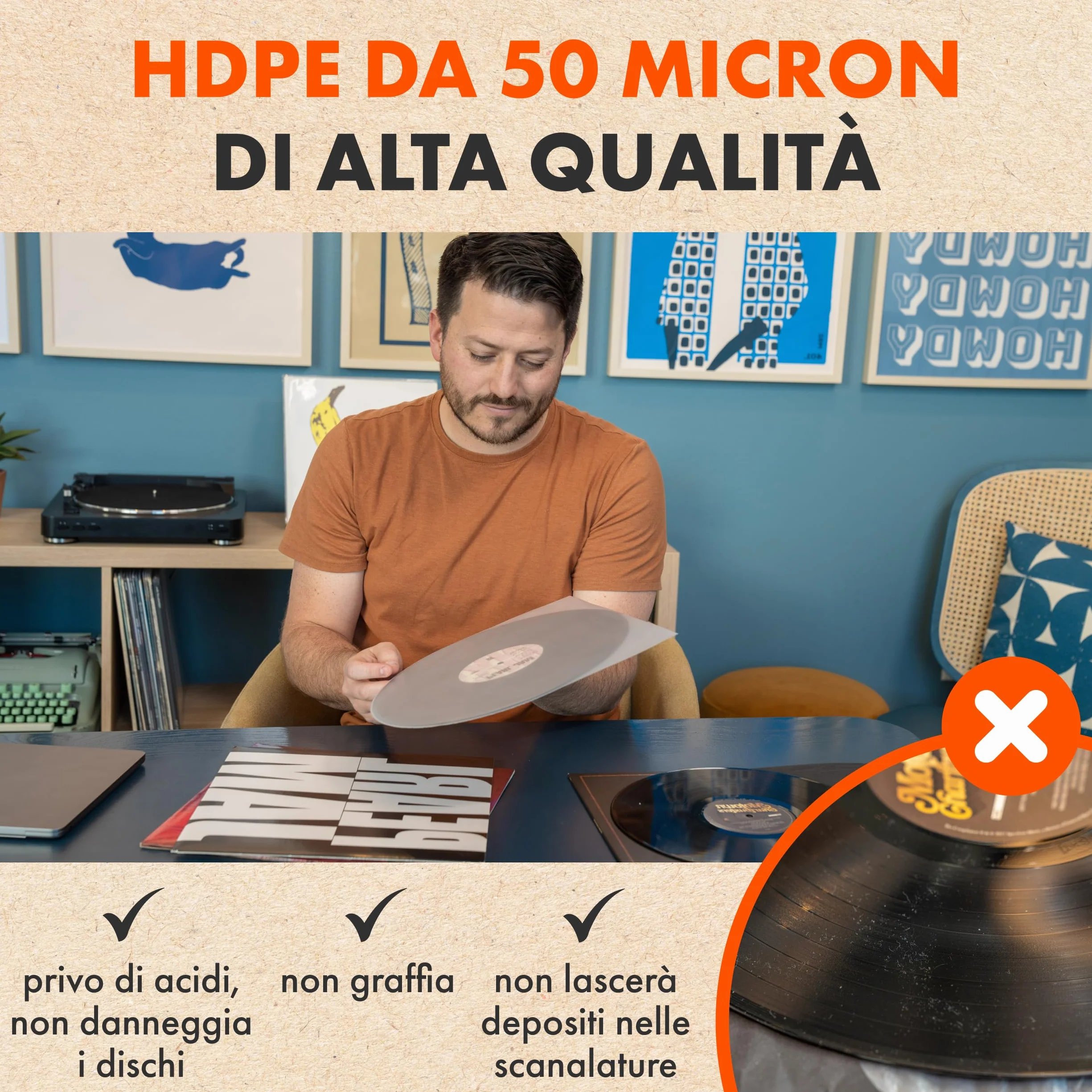 Spincare 50x Buste Interne Antistatiche per Vinili 33 Giri 12 Pollici | Dynamic Bordo Arrotondato Buste per Vinili Protettive | Buste Vinili 33 Giri HDPE Premium